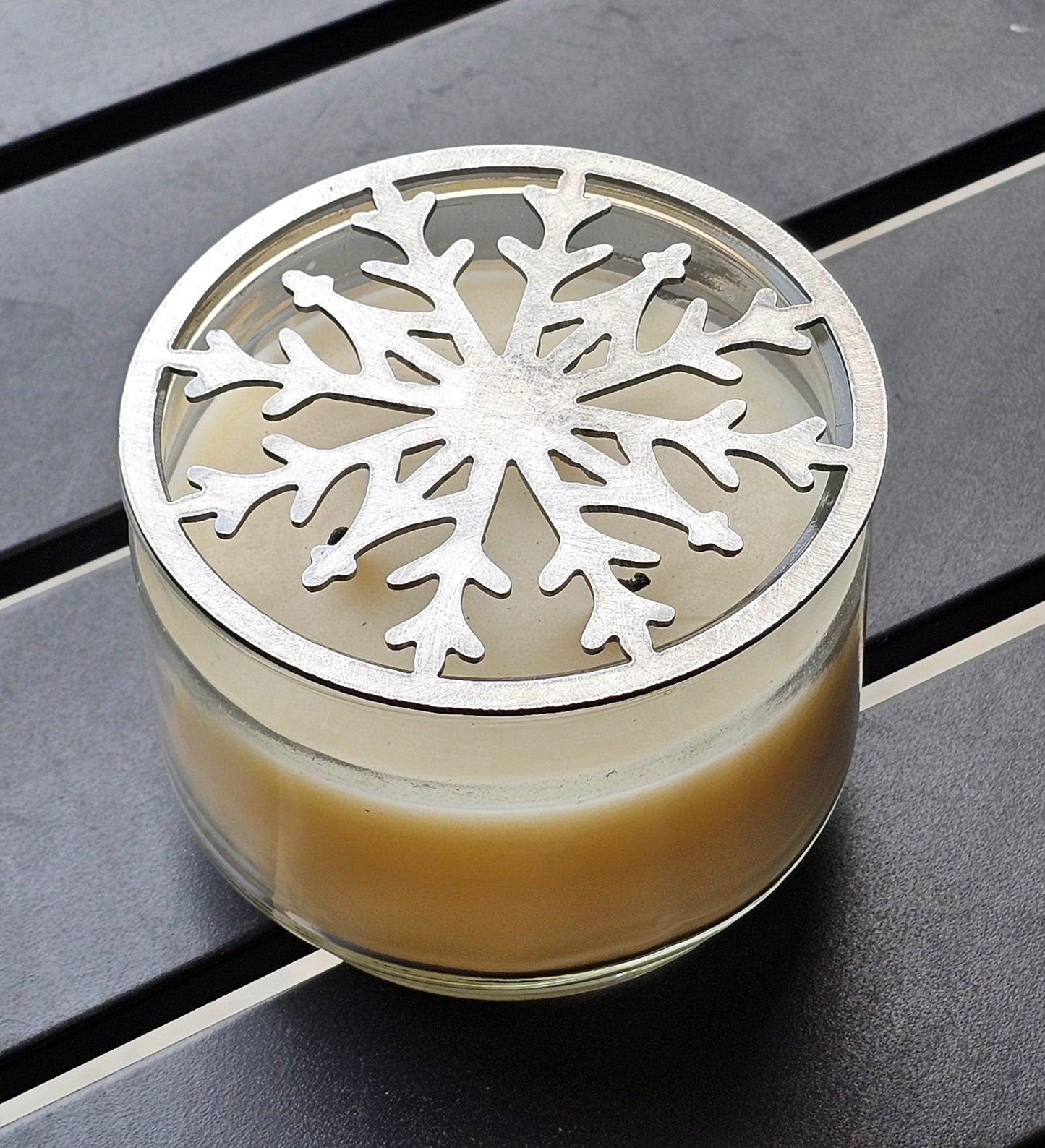 Winter snowflake candle lid accessory