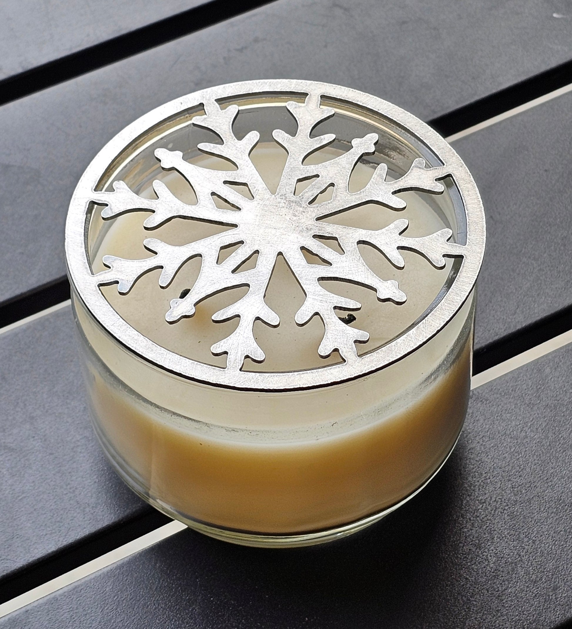 Winter snowflake candle lid accessory