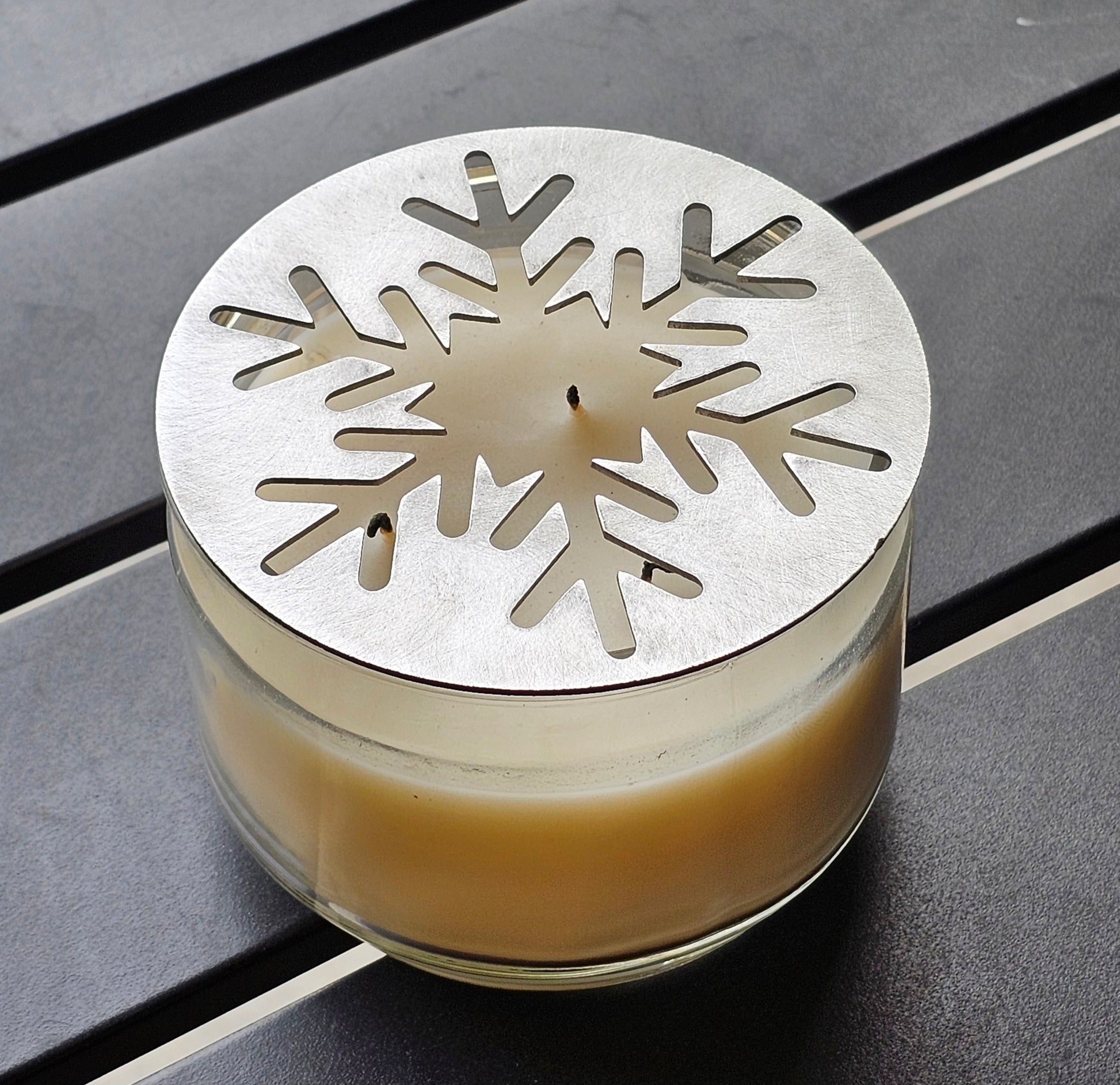Winter holiday metal candle topper
