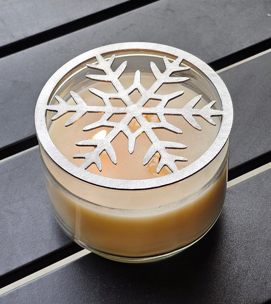 Frosted Snowflake Candle Topper – Metal Winter Jar Candle Accessory for Christmas & Holiday Decor