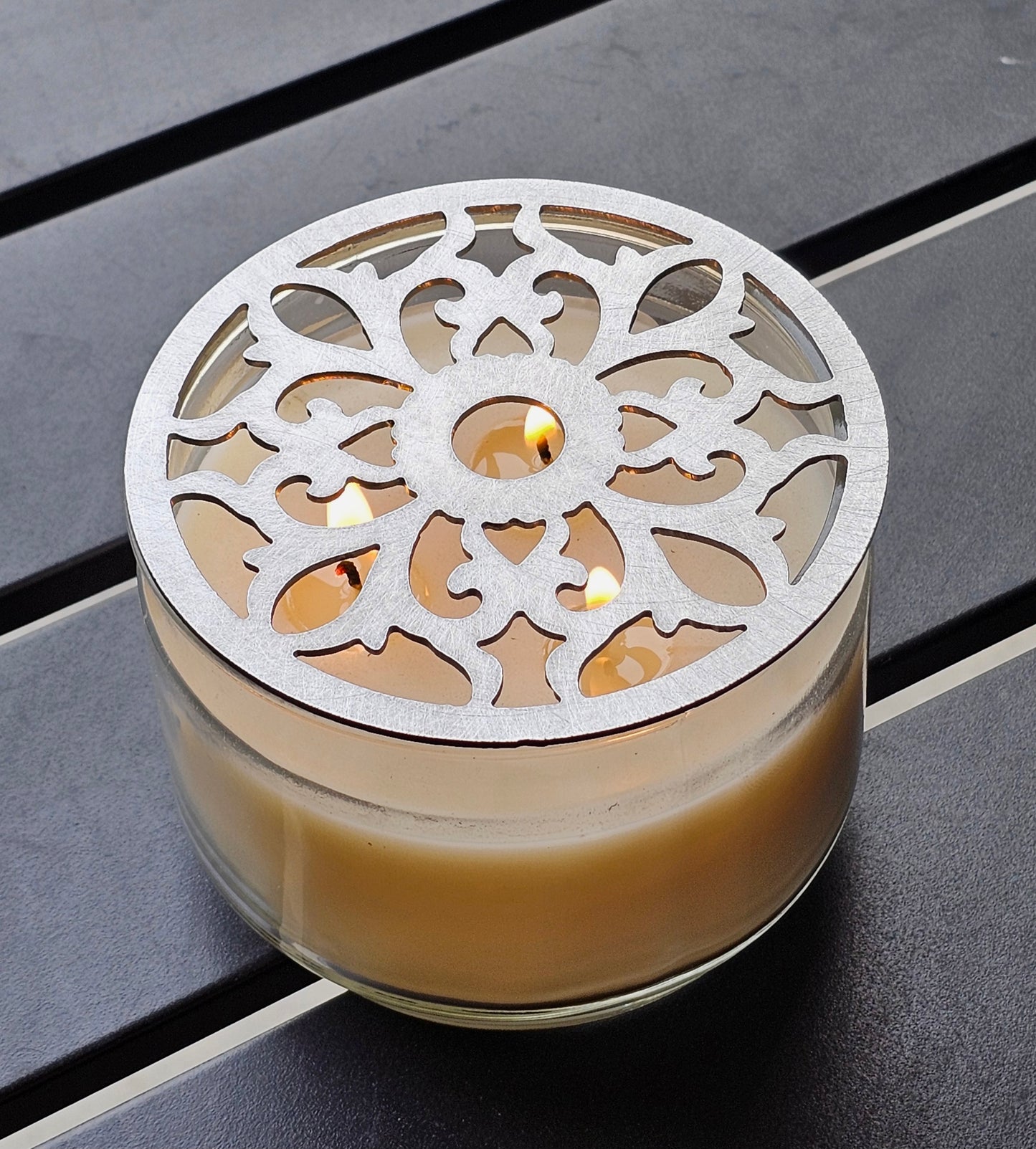 Vintage Floral Candle Topper on Jar Candle