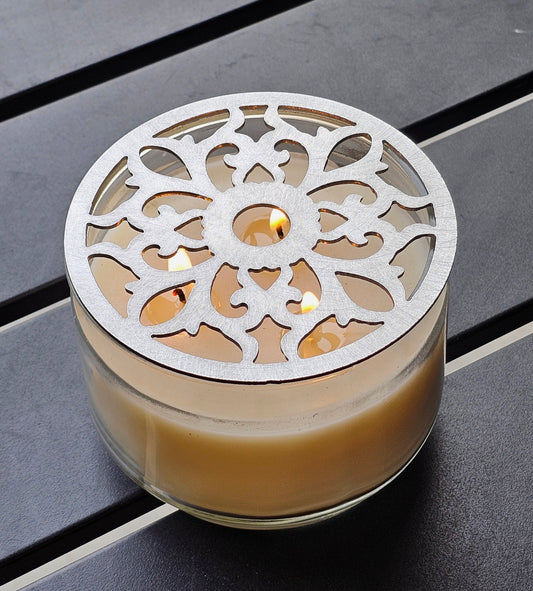 Vintage Floral Candle Topper on Jar Candle