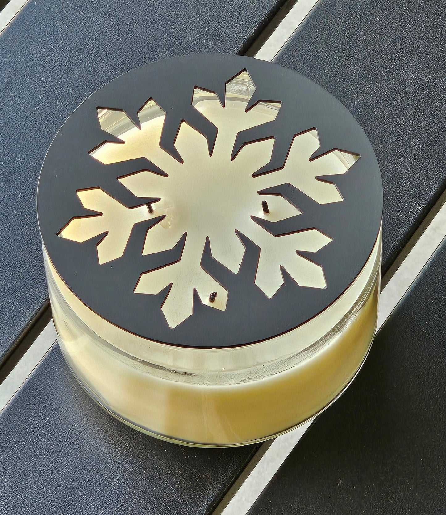 Holiday metal candle topper for seasonal decor