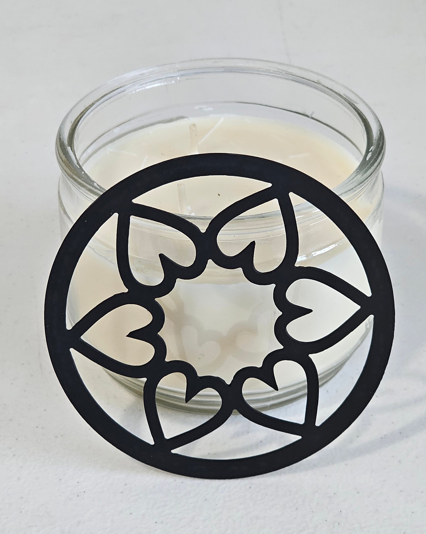 Romantic heart candle lid for even burn