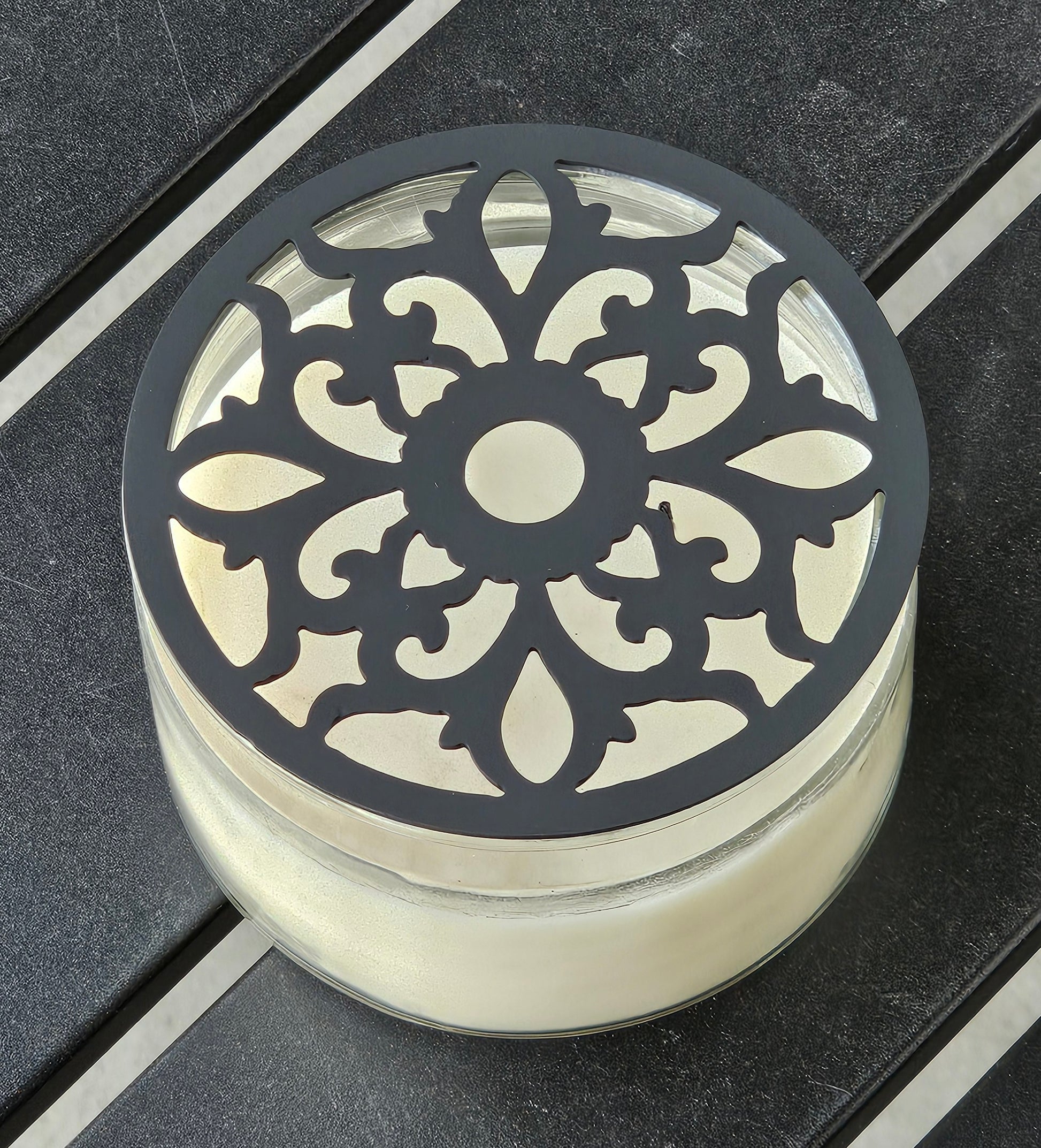 Vintage Floral Candle Topper on Jar Candle