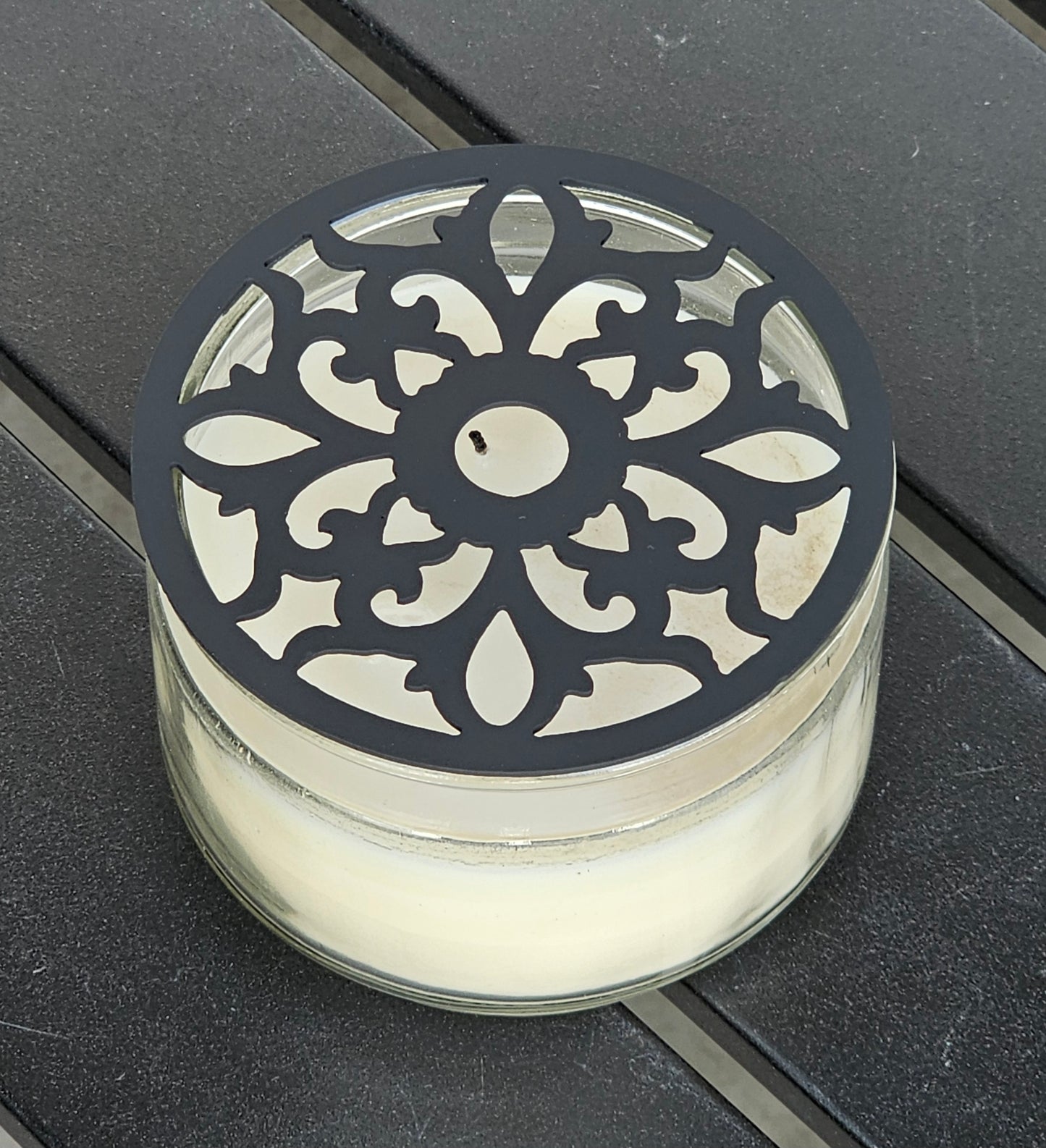 Vintage Floral Candle Topper on Jar Candle