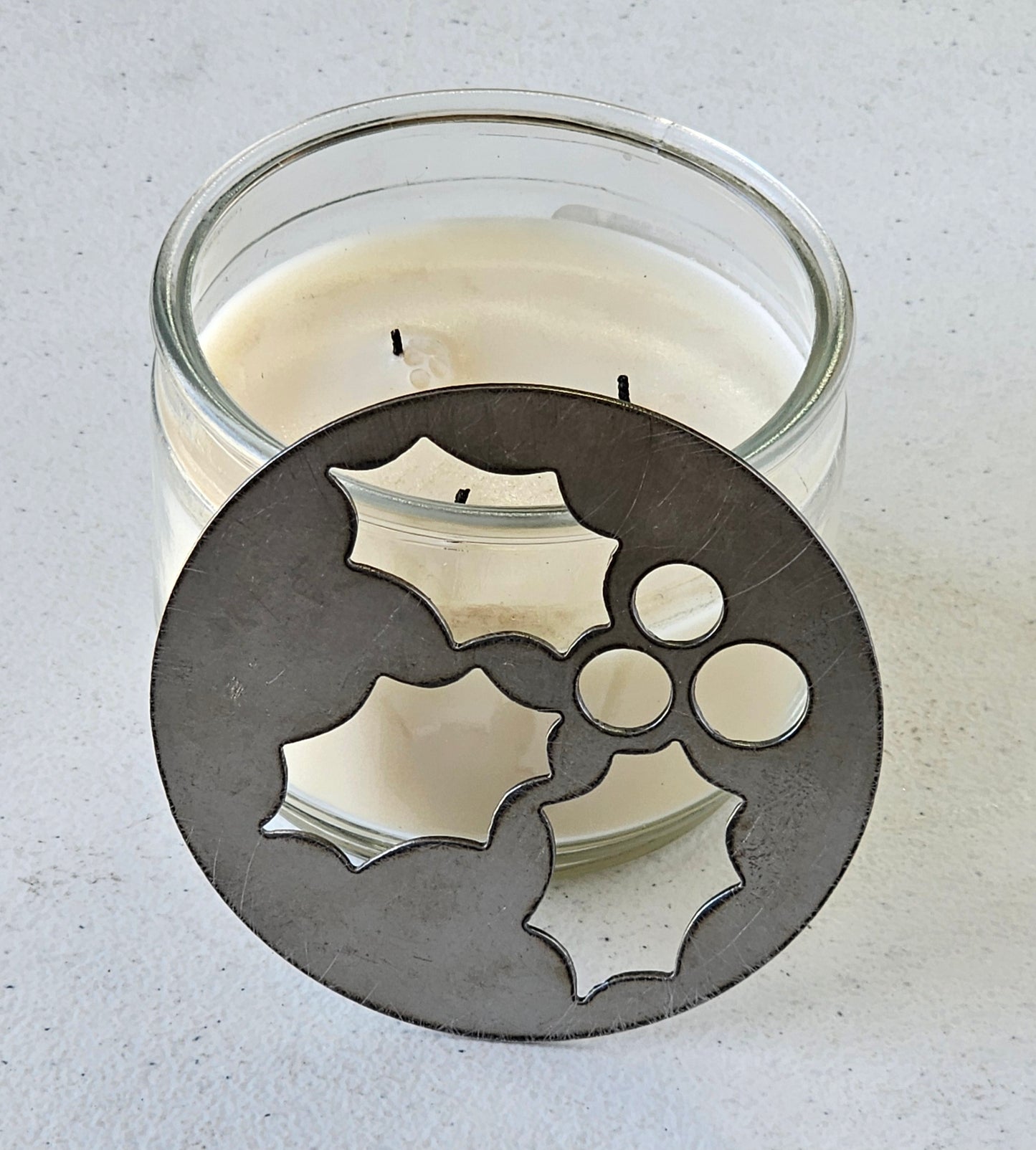 Holiday metal candle topper for winter home decor