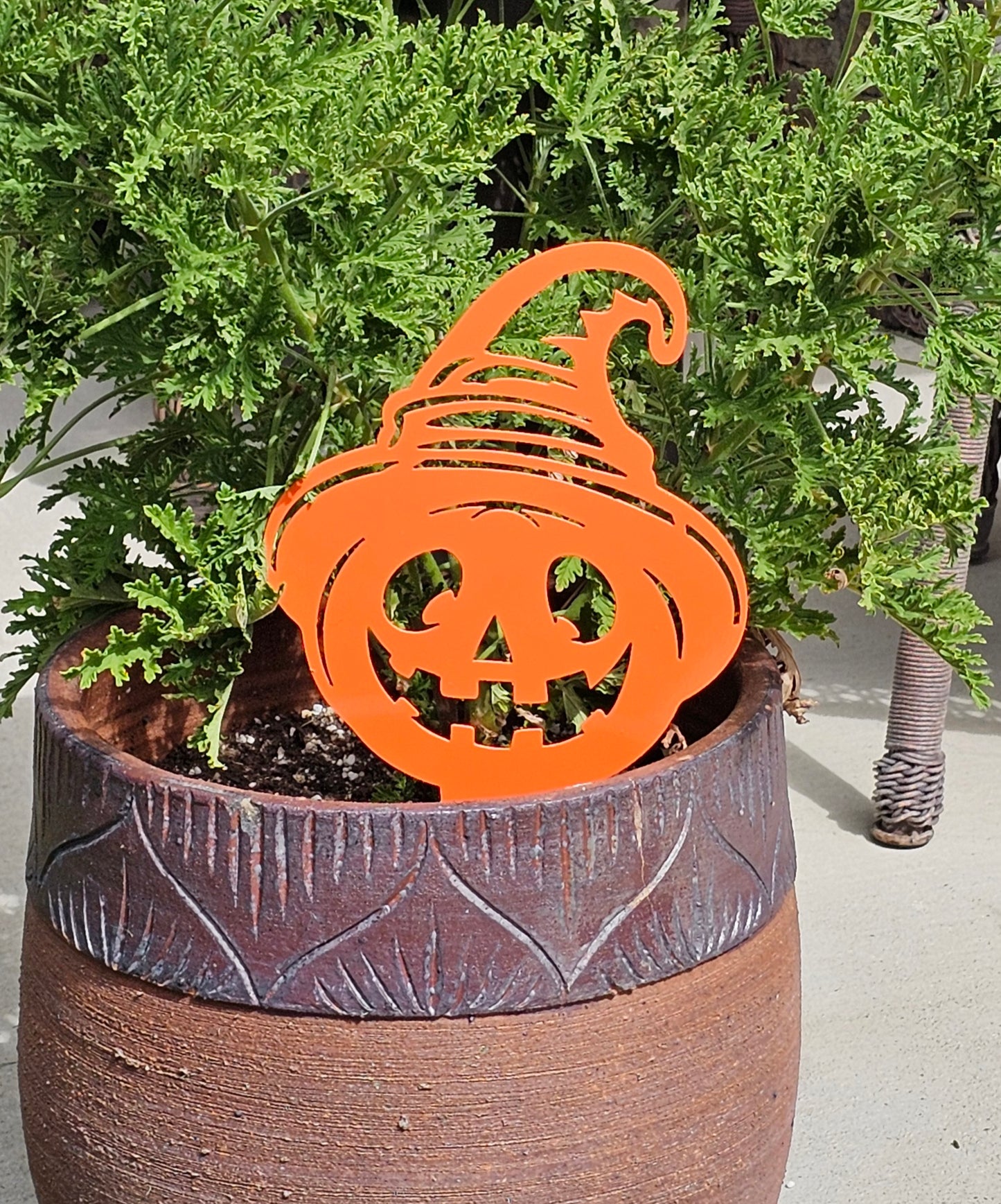 Smiling Jack-O'-Lantern with Witch Hat Garden Stake- Halloween Decor