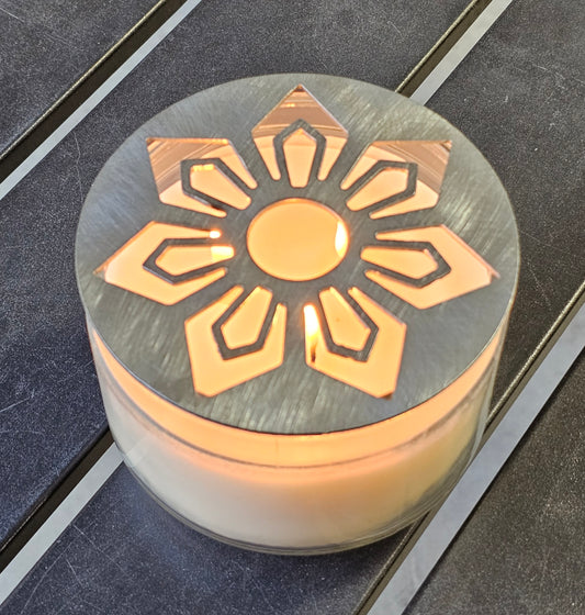 Sunburst Flower Candle Topper – Geometric Flower Metal Candle Lid, Modern Jar Candle Lid Decoration, Gift for Candle Lovers