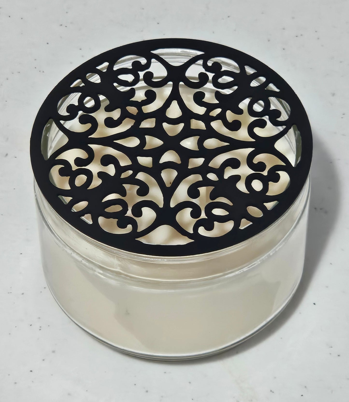Baroque Bloom candle topper on jar candle