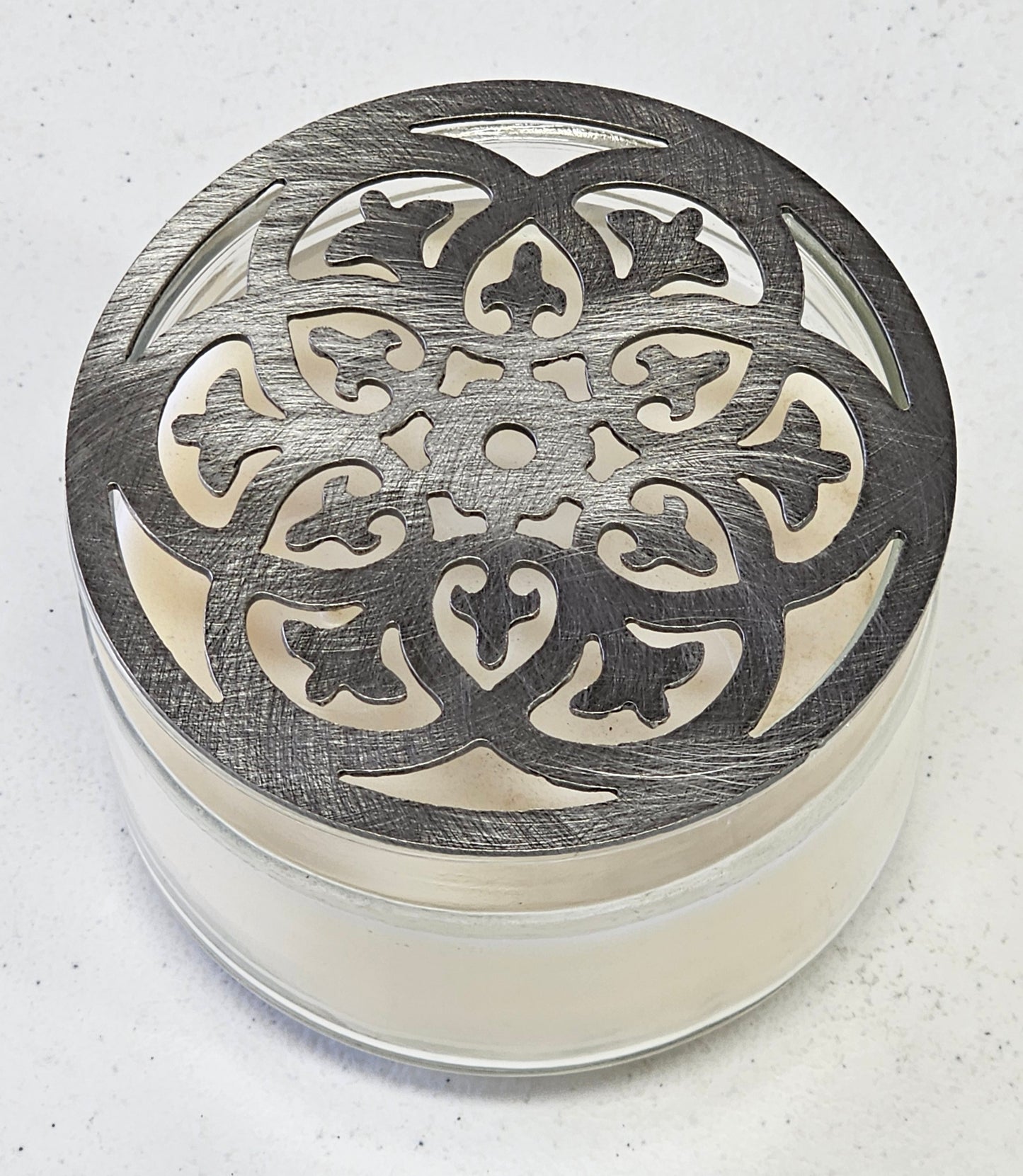 Celestial Mandala Candle Topper – Decorative Metal Candle Lid for Even Burn – Prevents Tunneling – Boho Spiritual Jar Candle Cover – Ornate Metal Candle Lid