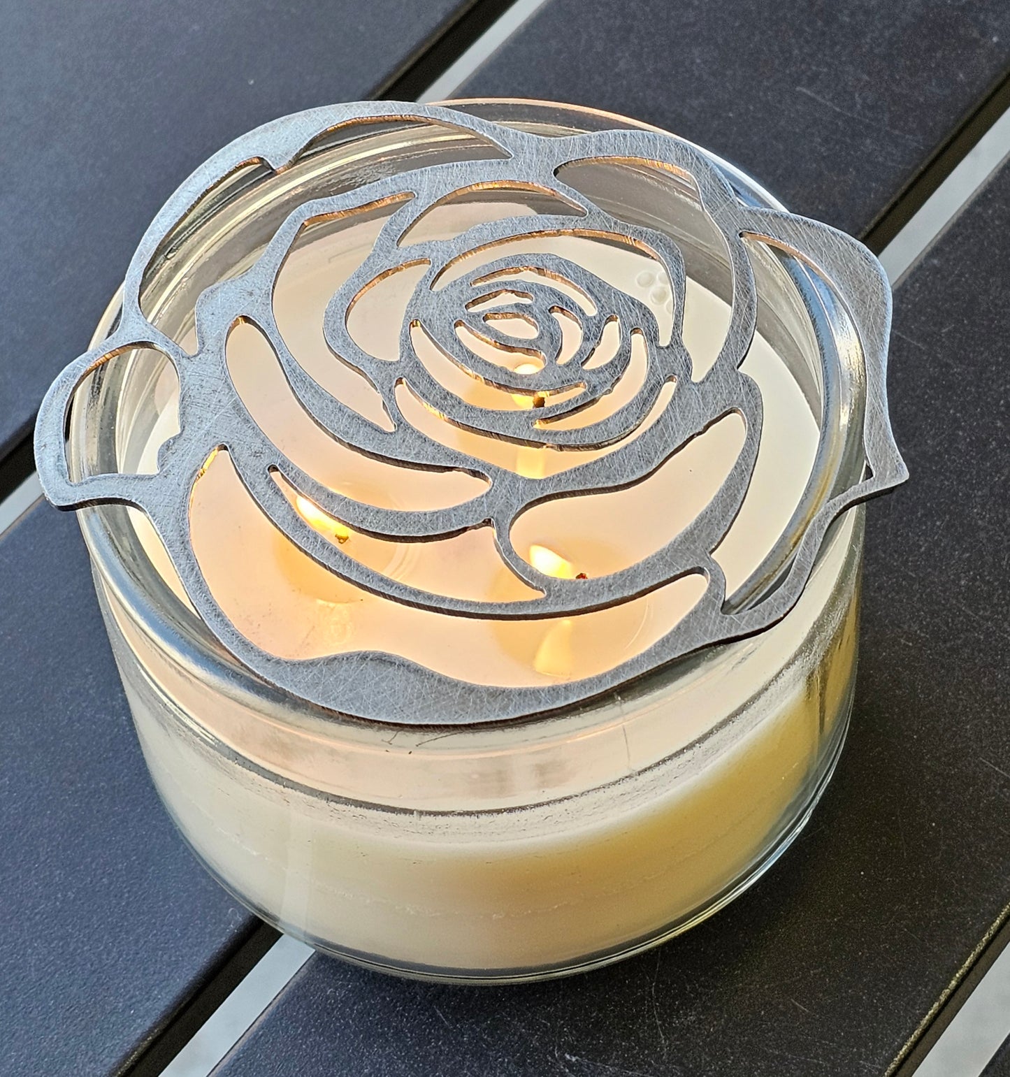 Ember Rose Candle Topper – Floral Metal Decorative Lid