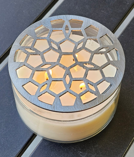 Geometric Honeycomb Candle Topper – Modern Geometric Jar Candle Accessory, Metal Candle Lid, Hexagon Pattern Candle Accessory, Decorative Jar Candle Topper