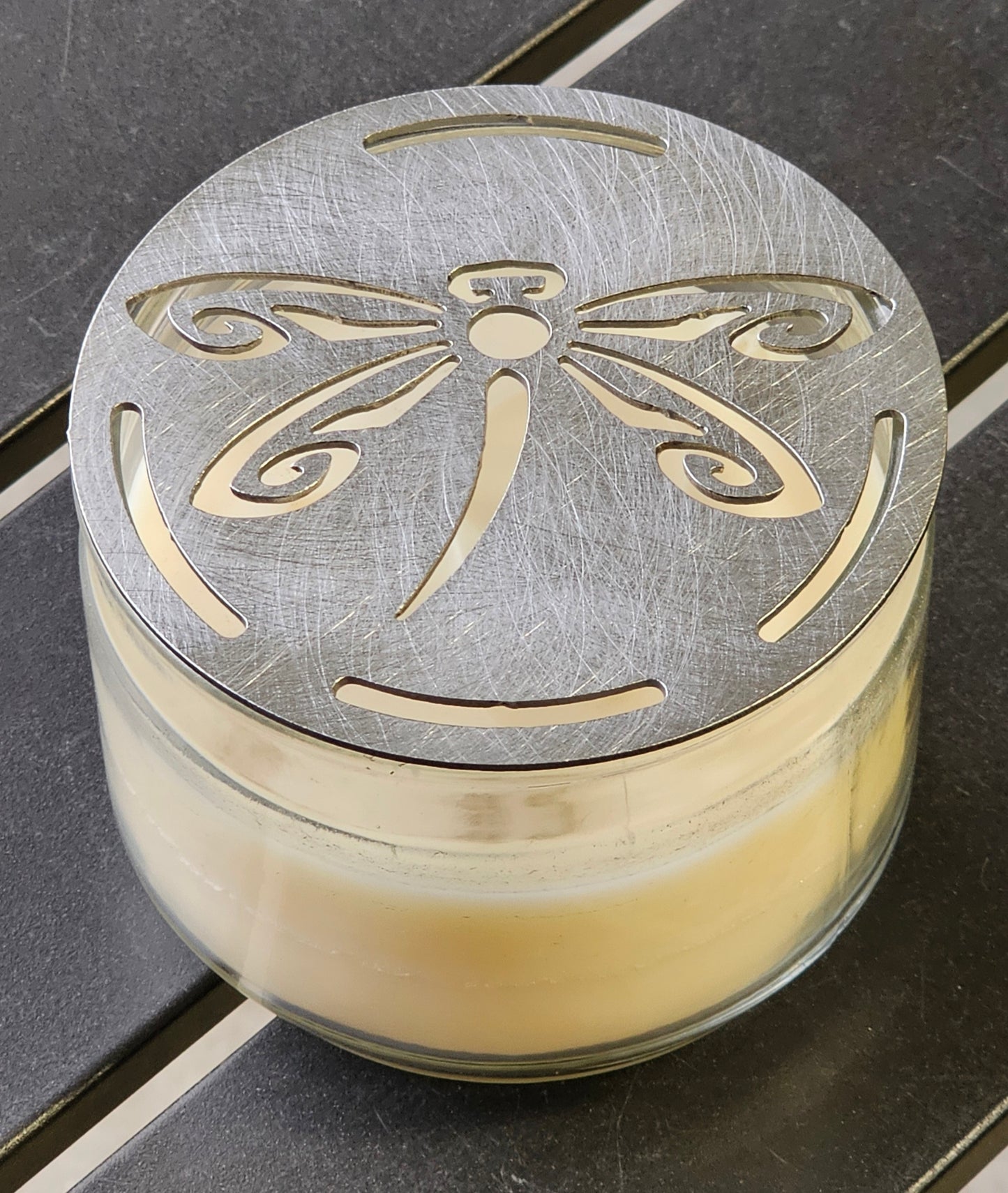 Dragonfly Metal Candle Topper – Airflow Metal Lid Prevents Tunneling for Jar Candles | Soot Reducer & Burn Enhancer | Decorative Candle Accessory