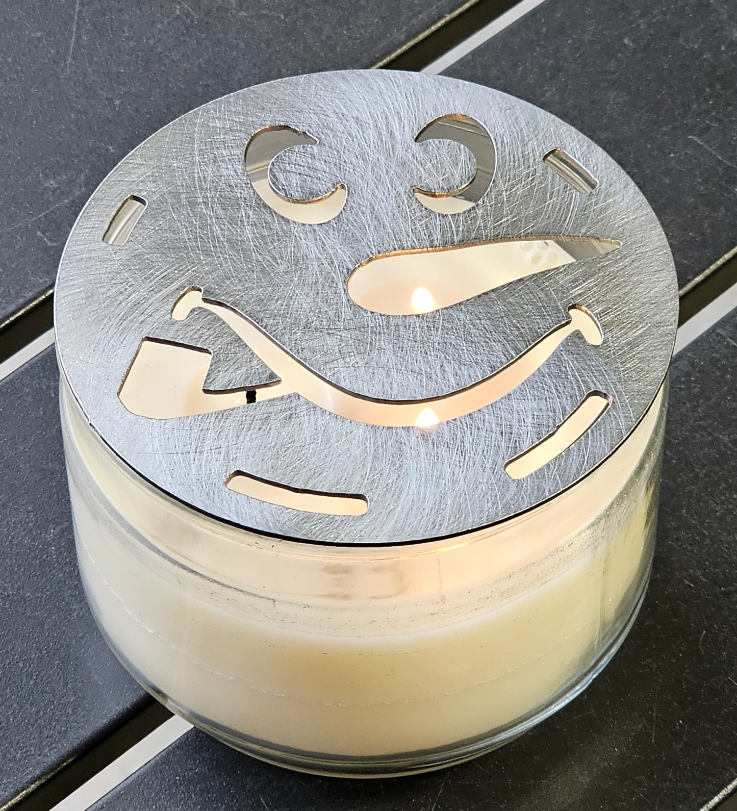 snowman candle topper on jar candle