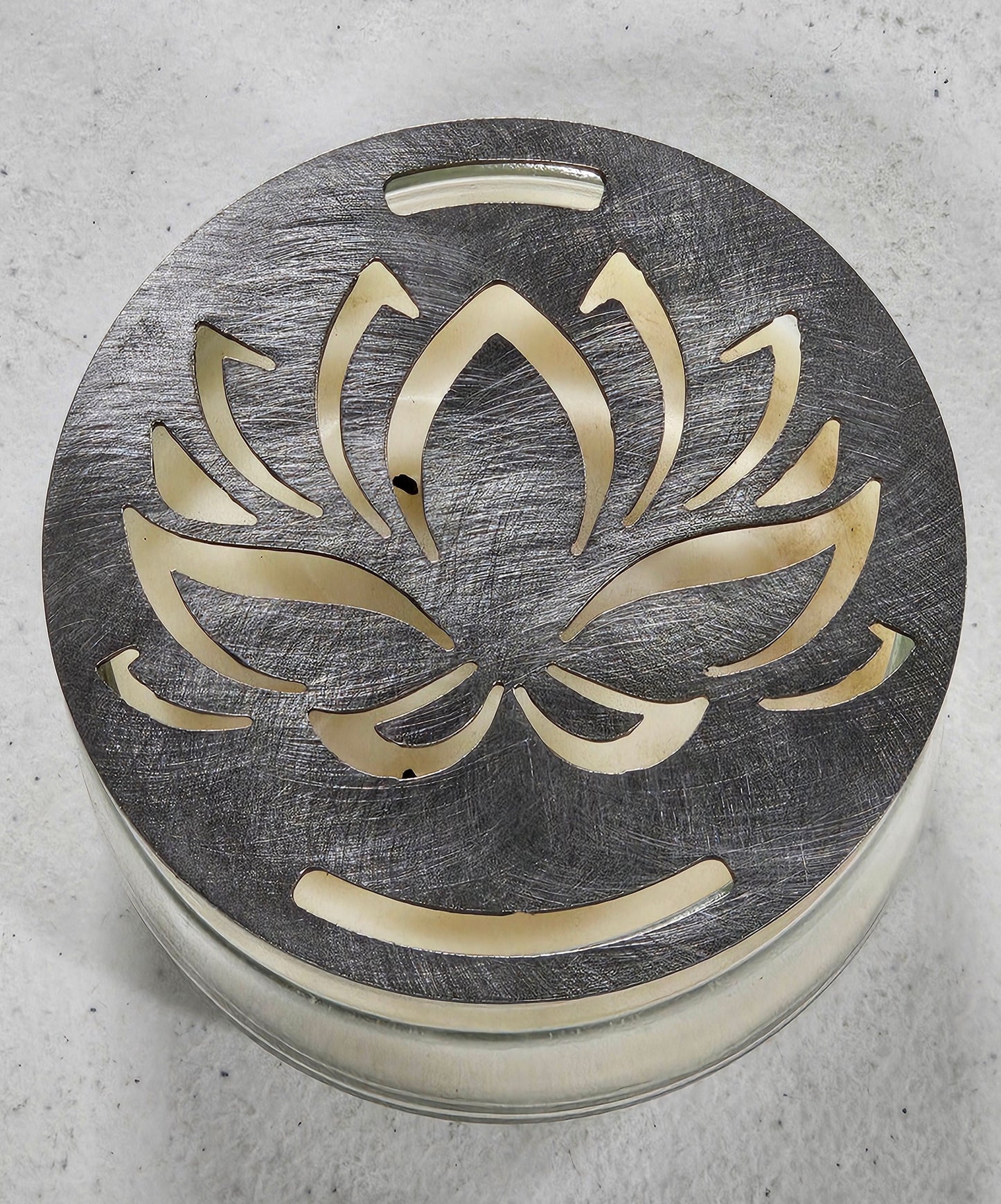 Lotus Blossom metal candle topper on jar candle