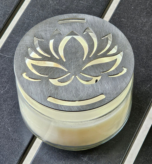 Lotus Blossom metal candle topper on jar candle