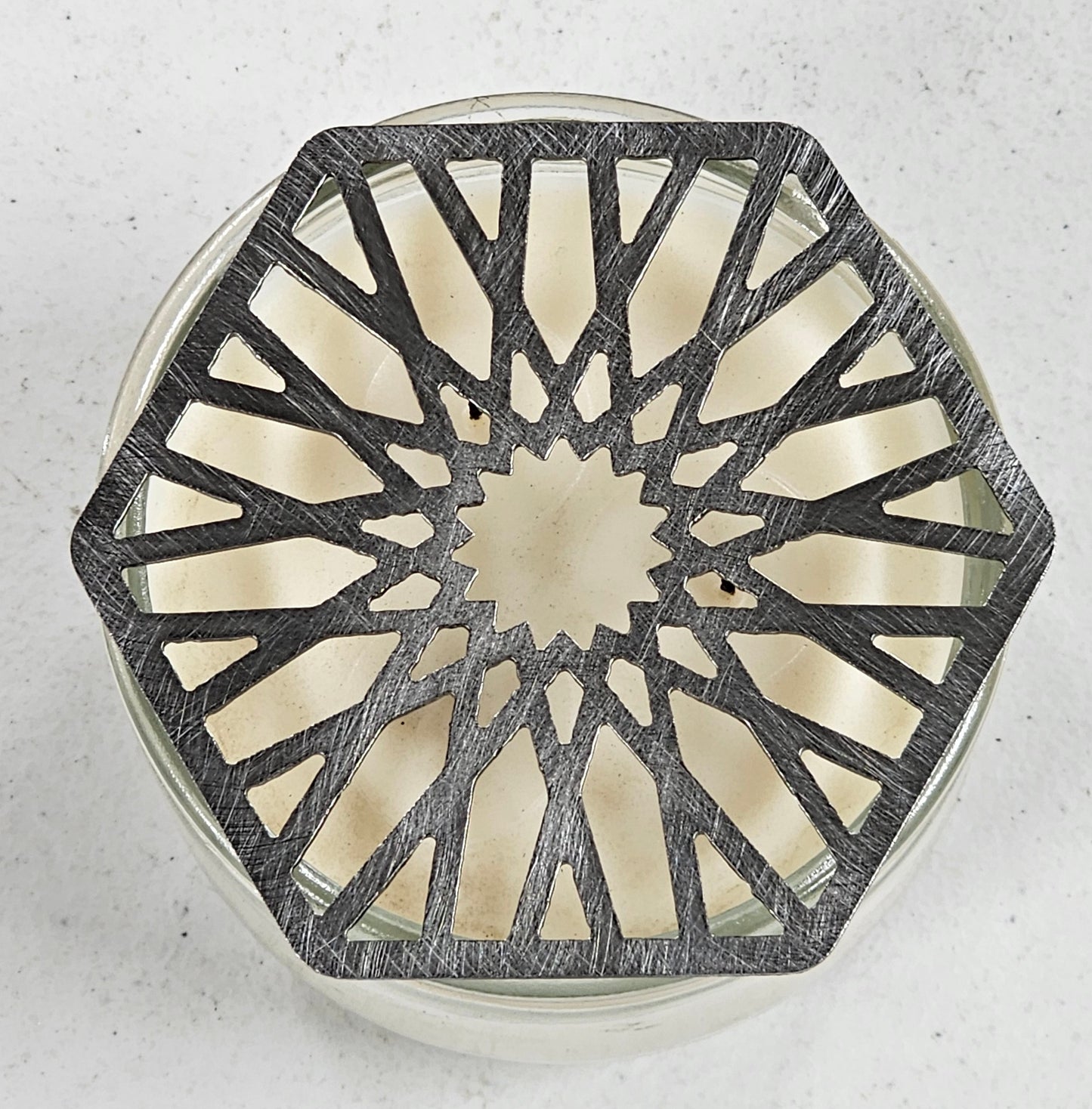 Hexed Sanctuary Candle Topper – Metal Geometric Jar Candle Accessory for Modern & Spiritual Decor