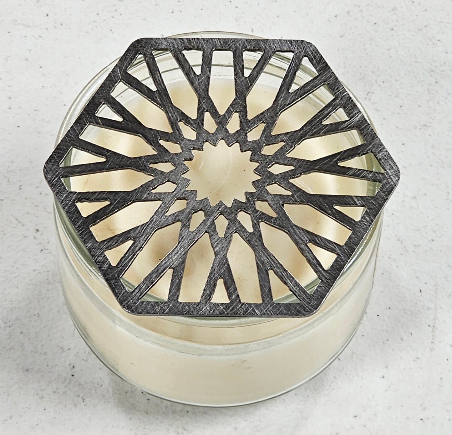 Hexed Sanctuary Candle Topper – Metal Geometric Jar Candle Accessory for Modern & Spiritual Decor