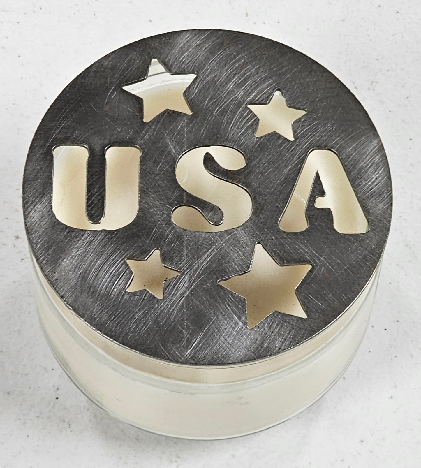 USA Metal Candle Topper with Stars – Patriotic Jar Candle Lid