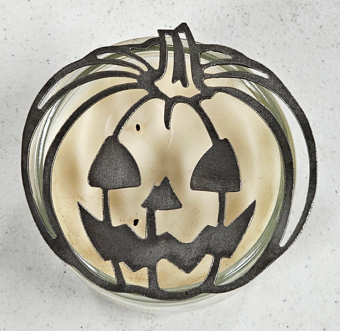 Jack O’ Lantern Candle Topper – Halloween Pumpkin Metal Jar Candle Lid to Prevent Tunneling & Promote Even Burn