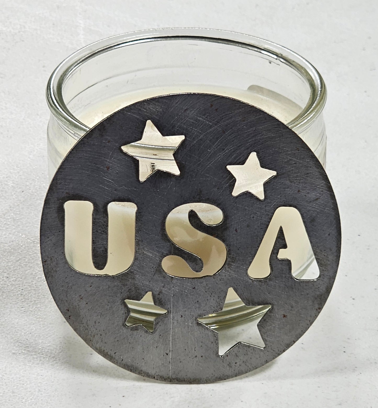 USA Metal Candle Topper with Stars – Patriotic Jar Candle Lid