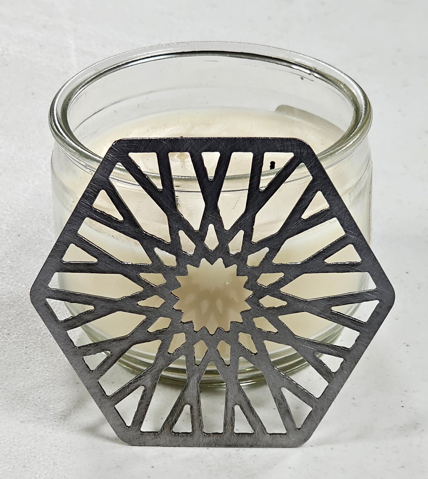 Hexed Sanctuary Candle Topper – Metal Geometric Jar Candle Accessory for Modern & Spiritual Decor