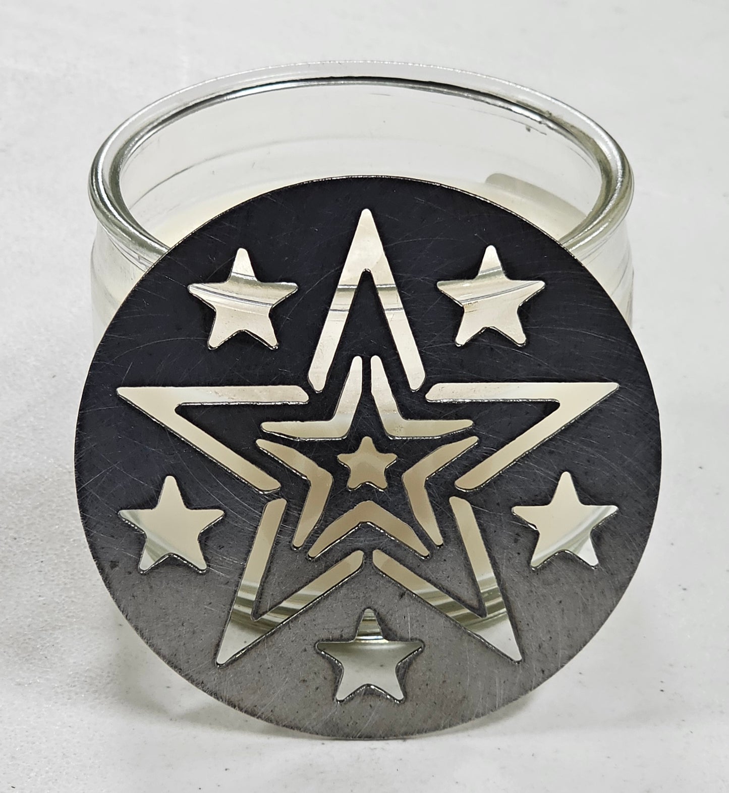 Rustic Star Candle Topper – Metal Jar Candle Lid with Layered Stars – Farmhouse, Country, and Western Candle Décor