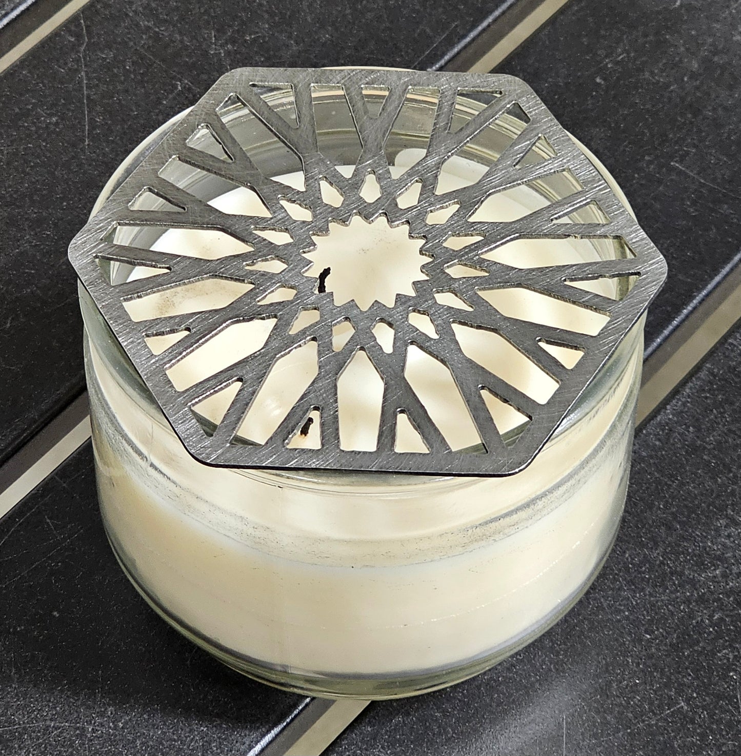 Hexed Sanctuary Candle Topper – Metal Geometric Jar Candle Accessory for Modern & Spiritual Decor
