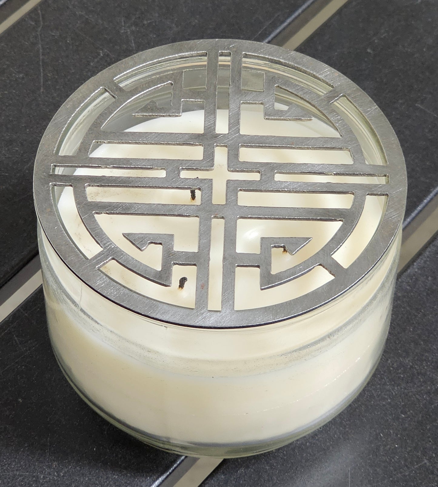 Midnight Lotus Candle Topper – Geometric Metal Jar Candle Lid