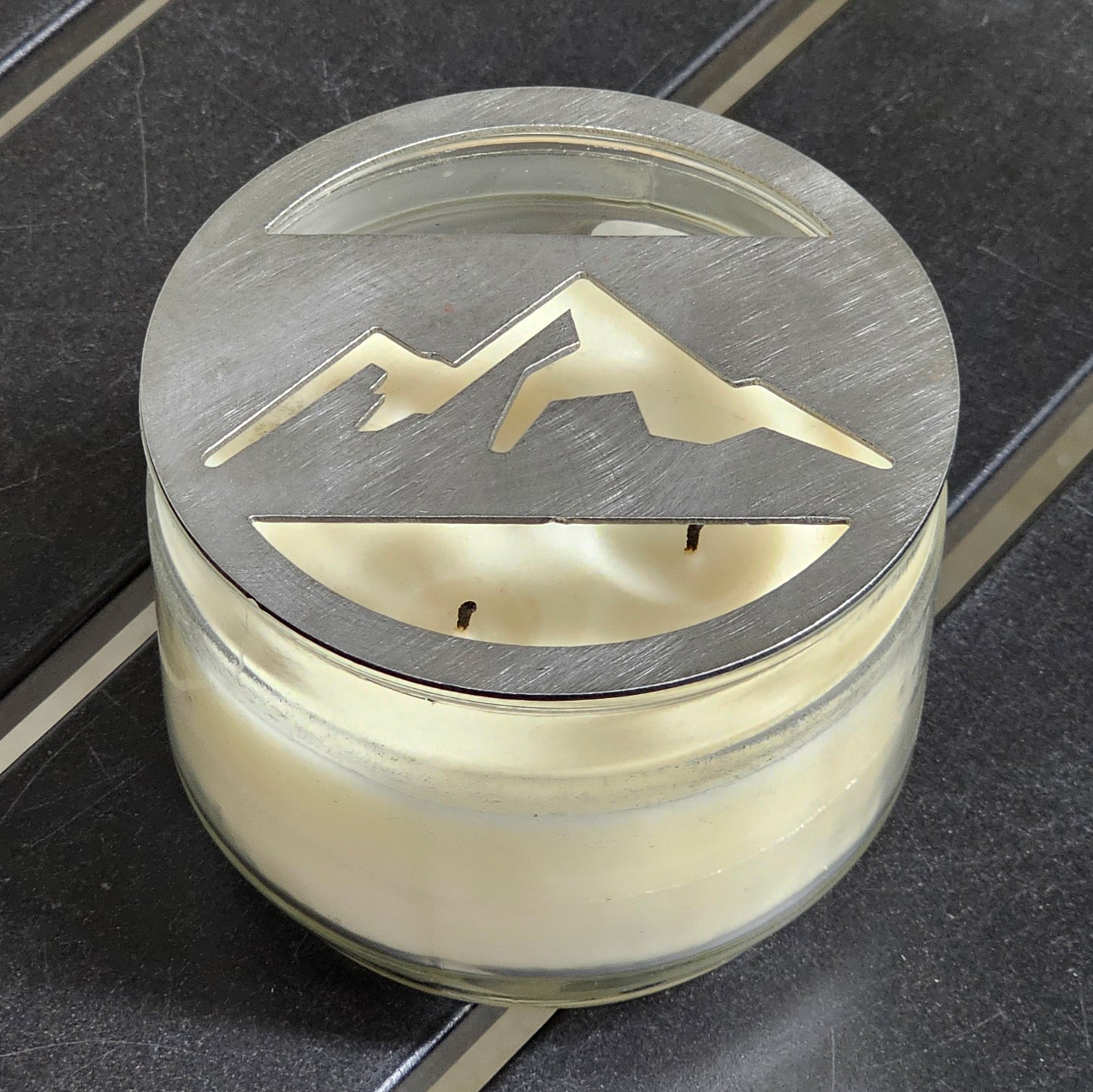 Rustic mountain candle accessory for cabin decor