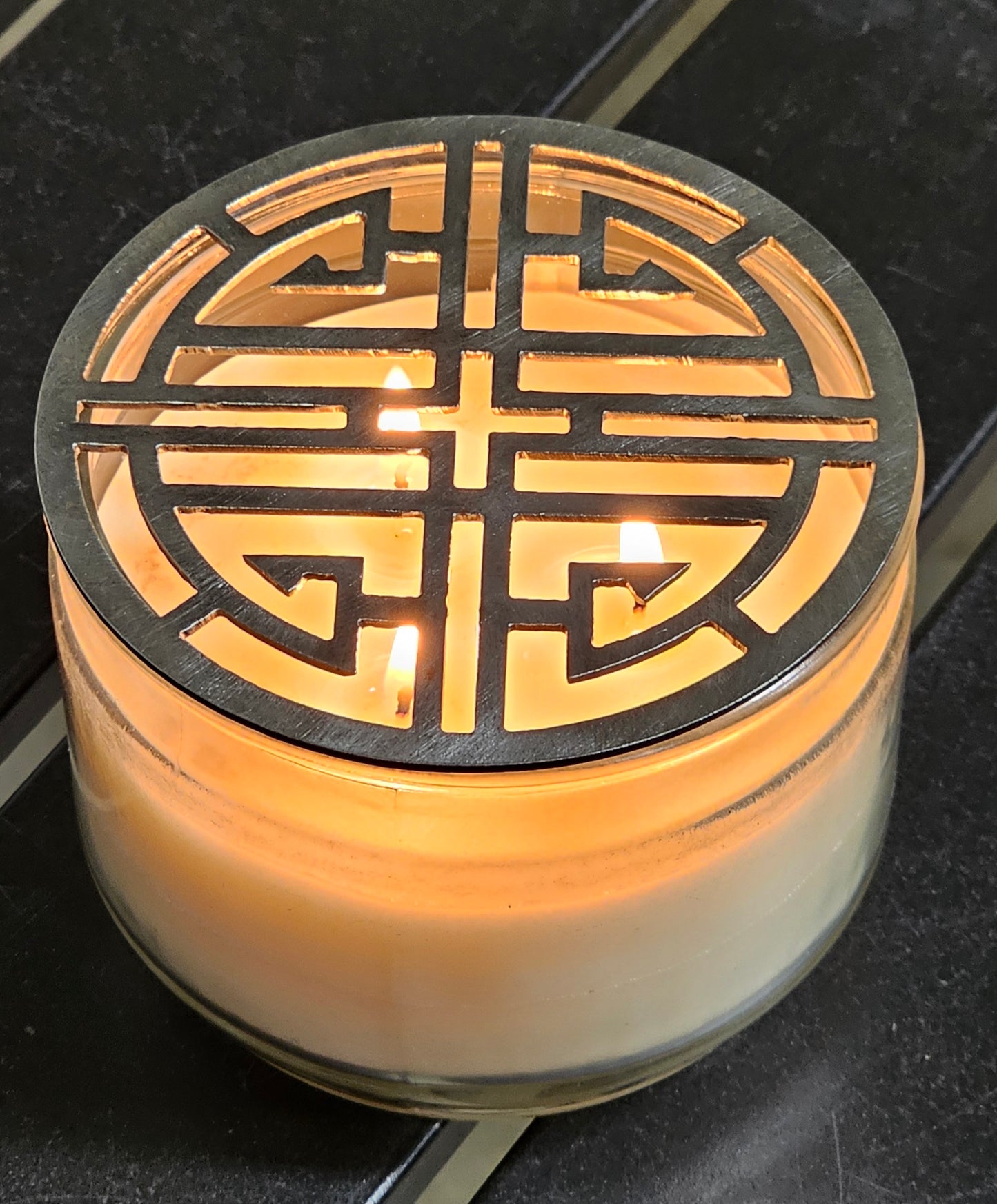 Midnight Lotus Candle Topper – Geometric Metal Jar Candle Lid