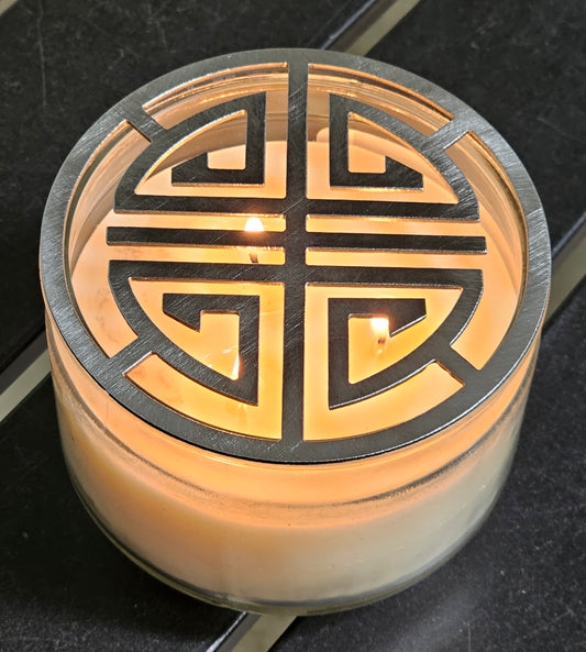 Daylight lotus metal candle topper on jar candle