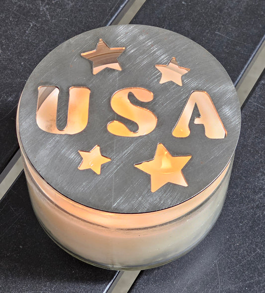 USA Metal Candle Topper with Stars – Patriotic Jar Candle Lid