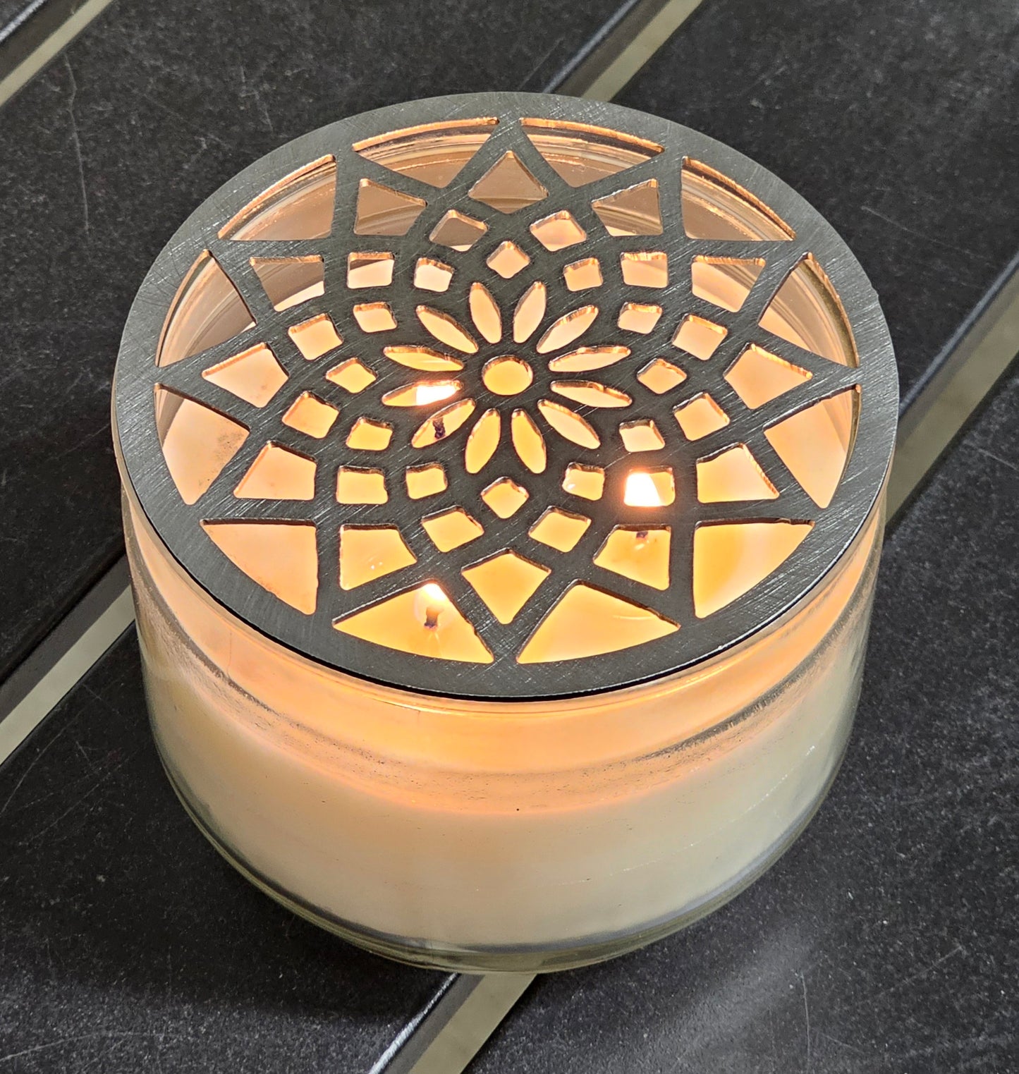 Sunburst Candle Topper | Geometric Jar Candle Lid | Reduce Tunneling
