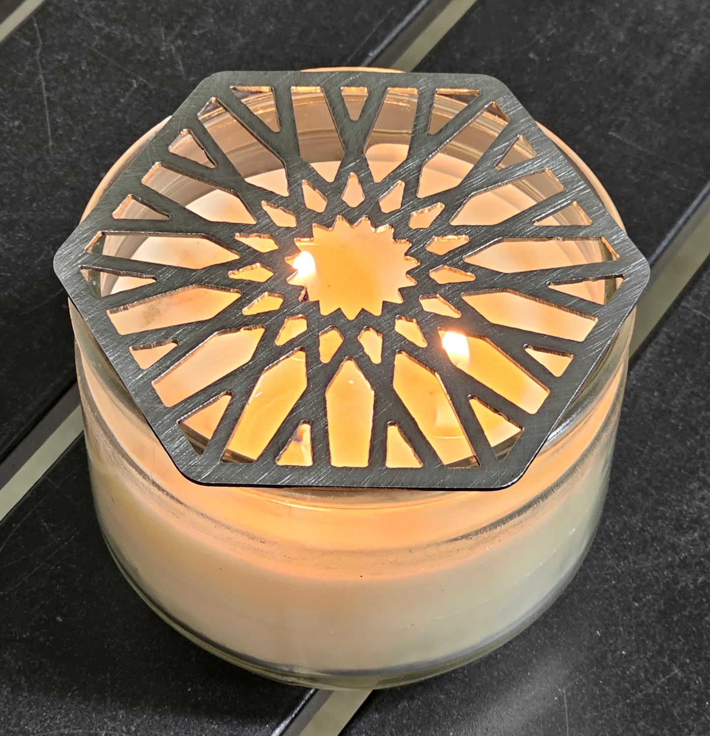 Hexed Sanctuary Candle Topper – Metal Geometric Jar Candle Accessory for Modern & Spiritual Decor
