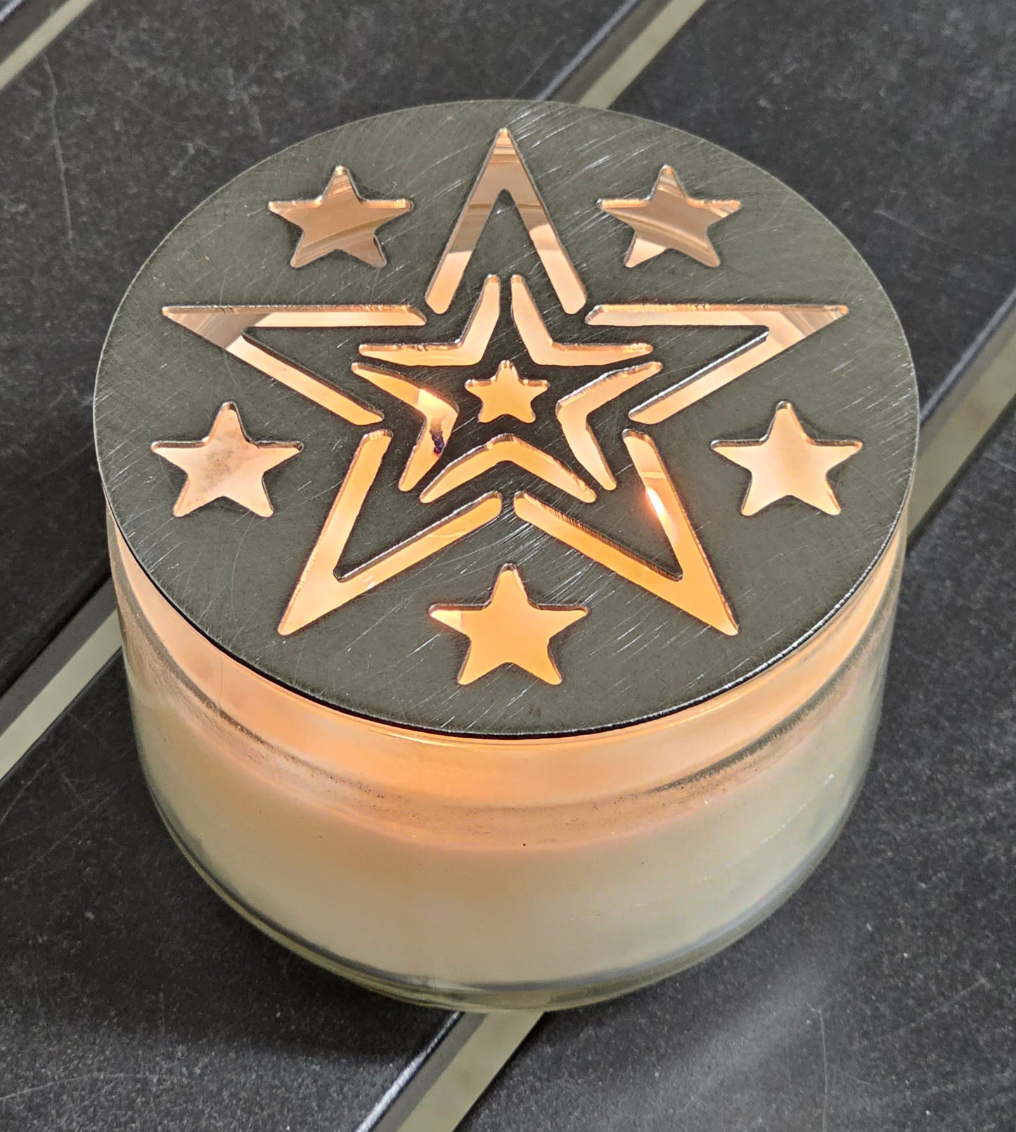 Rustic Star Candle Topper – Metal Jar Candle Lid with Layered Stars – Farmhouse, Country, and Western Candle Décor
