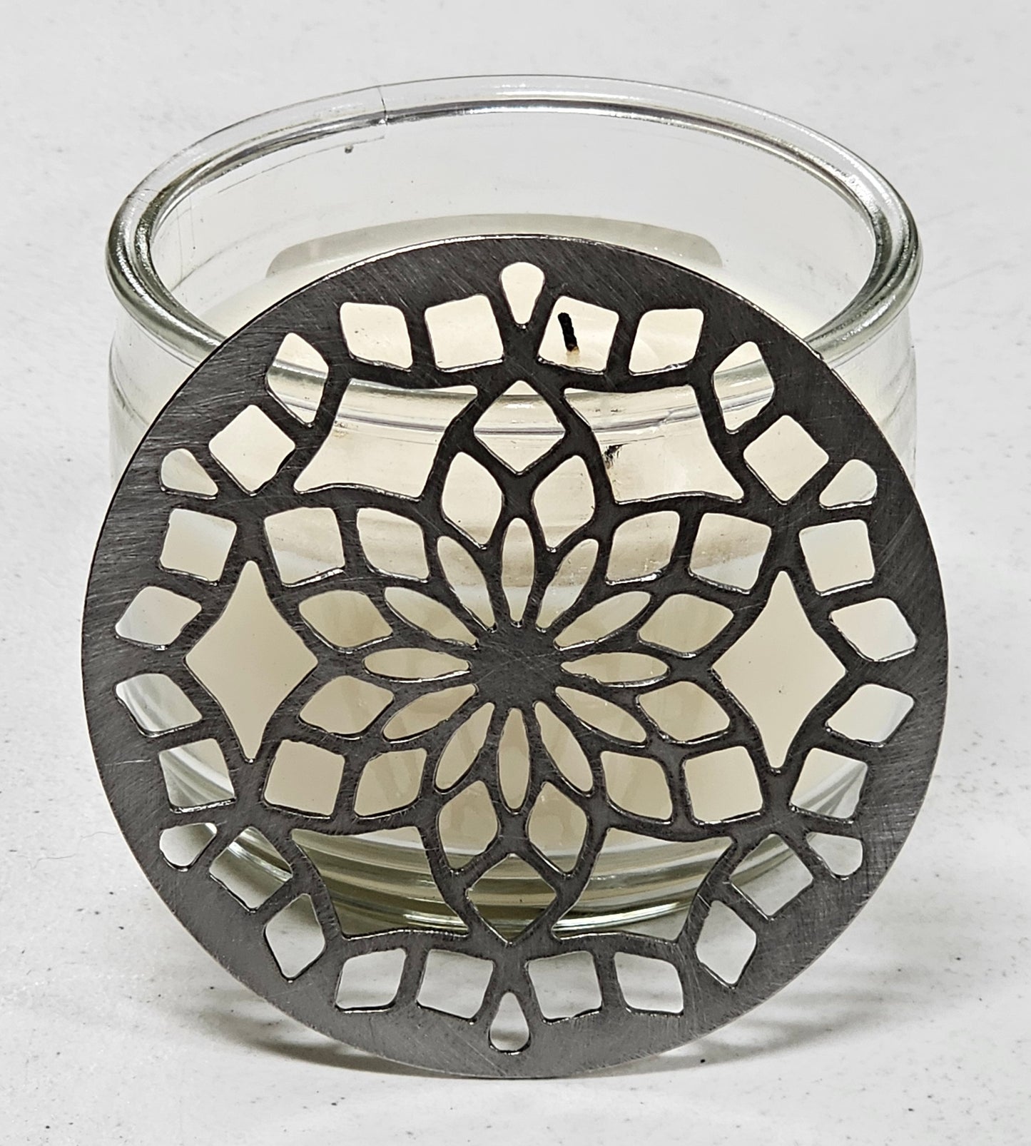 Floral Halo Candle Topper, Metal Candle Lid, Geometric Flower Candle Accessory, Decorative Jar Candle Topper