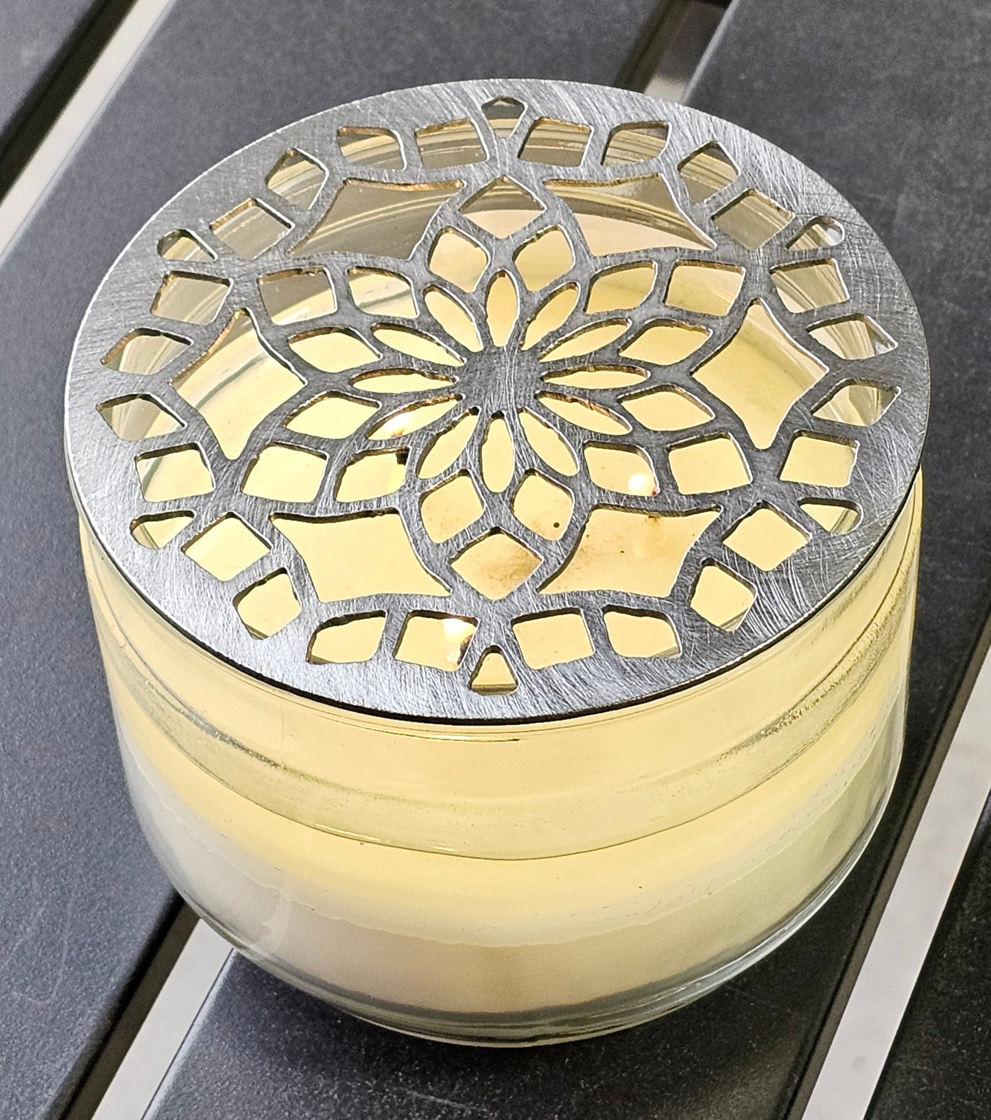 Floral Halo Candle Topper, Metal Candle Lid, Geometric Flower Candle Accessory, Decorative Jar Candle Topper