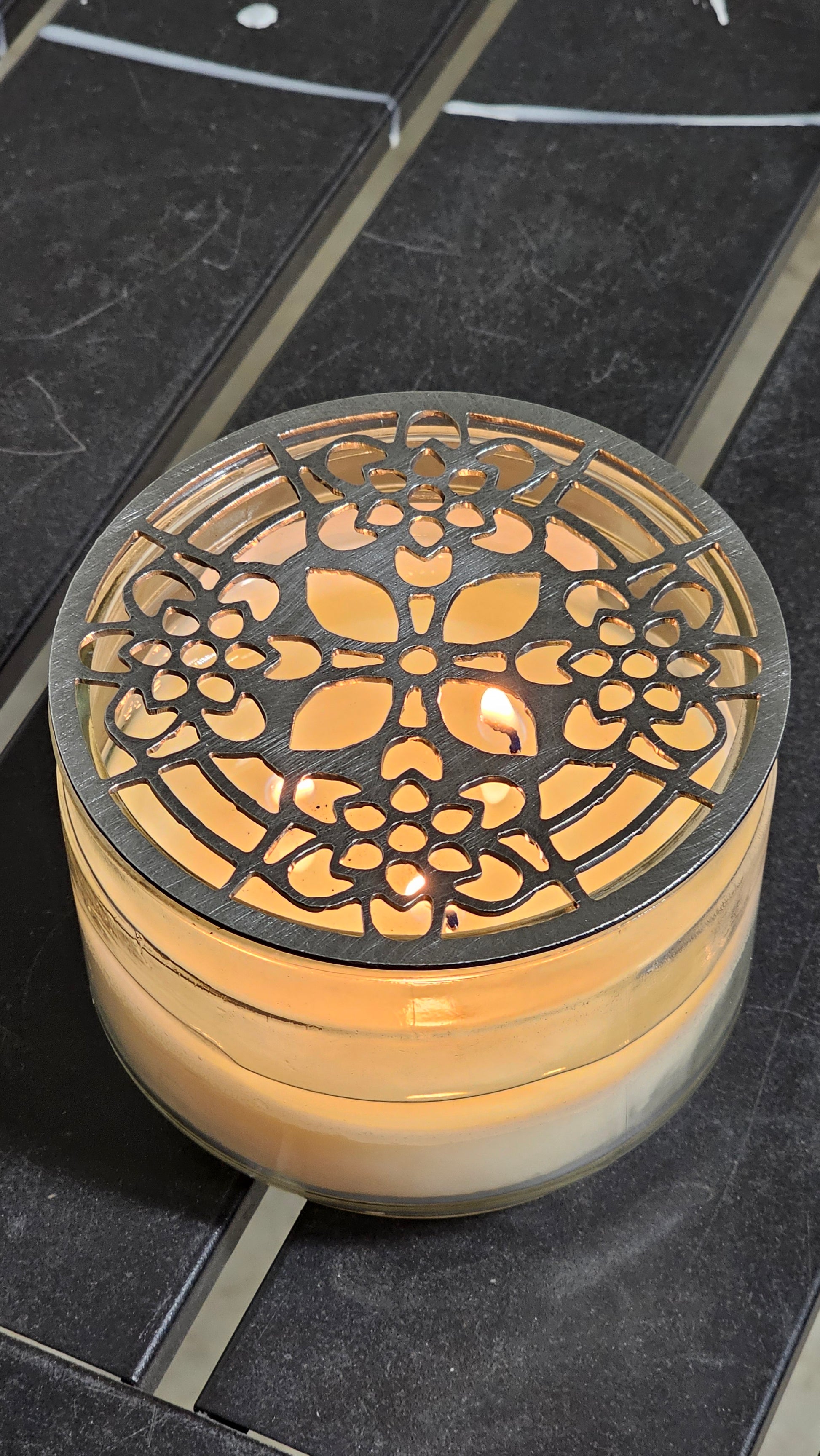 heirloom bloom candle topper metal floral design
