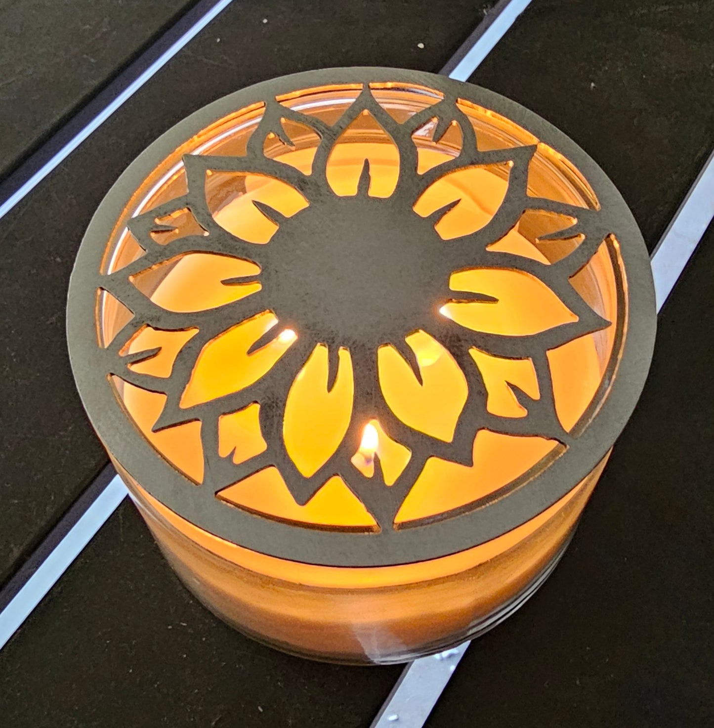 Helianthus Halo Sunflower Metal Candle Topper – Prevents Tunneling and promotes Even Burn
