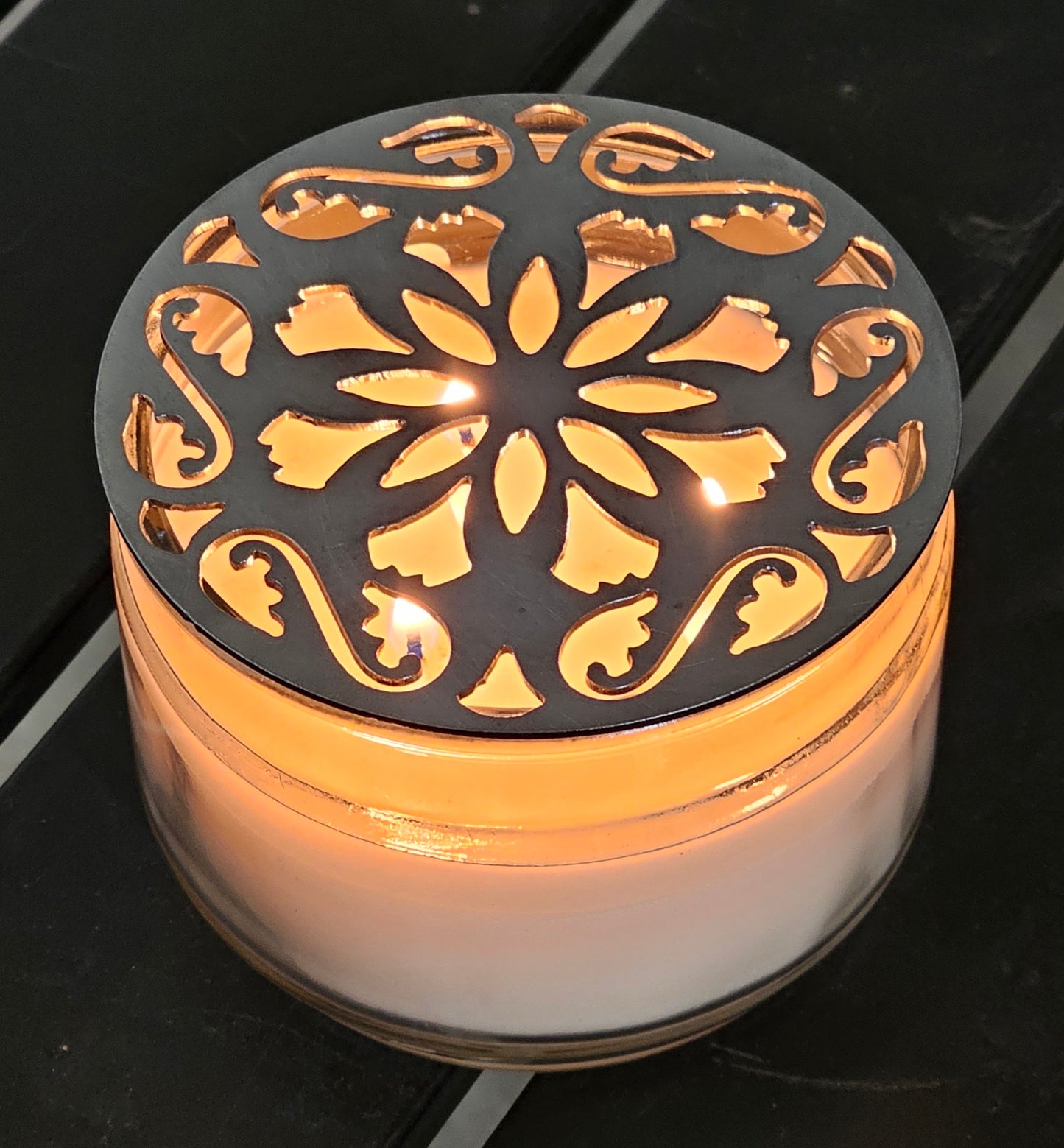 Floral Filigree Candle Topper, Metal Candle Lid, Elegant Flower Design Candle Accessory