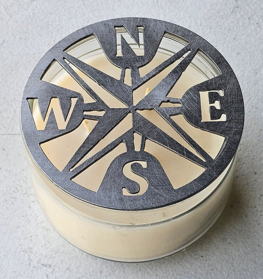 Iron Compass Candle Topper – Rustic Metal Jar Candle Lid for Farmhouse, Nautical & Cabin Decor