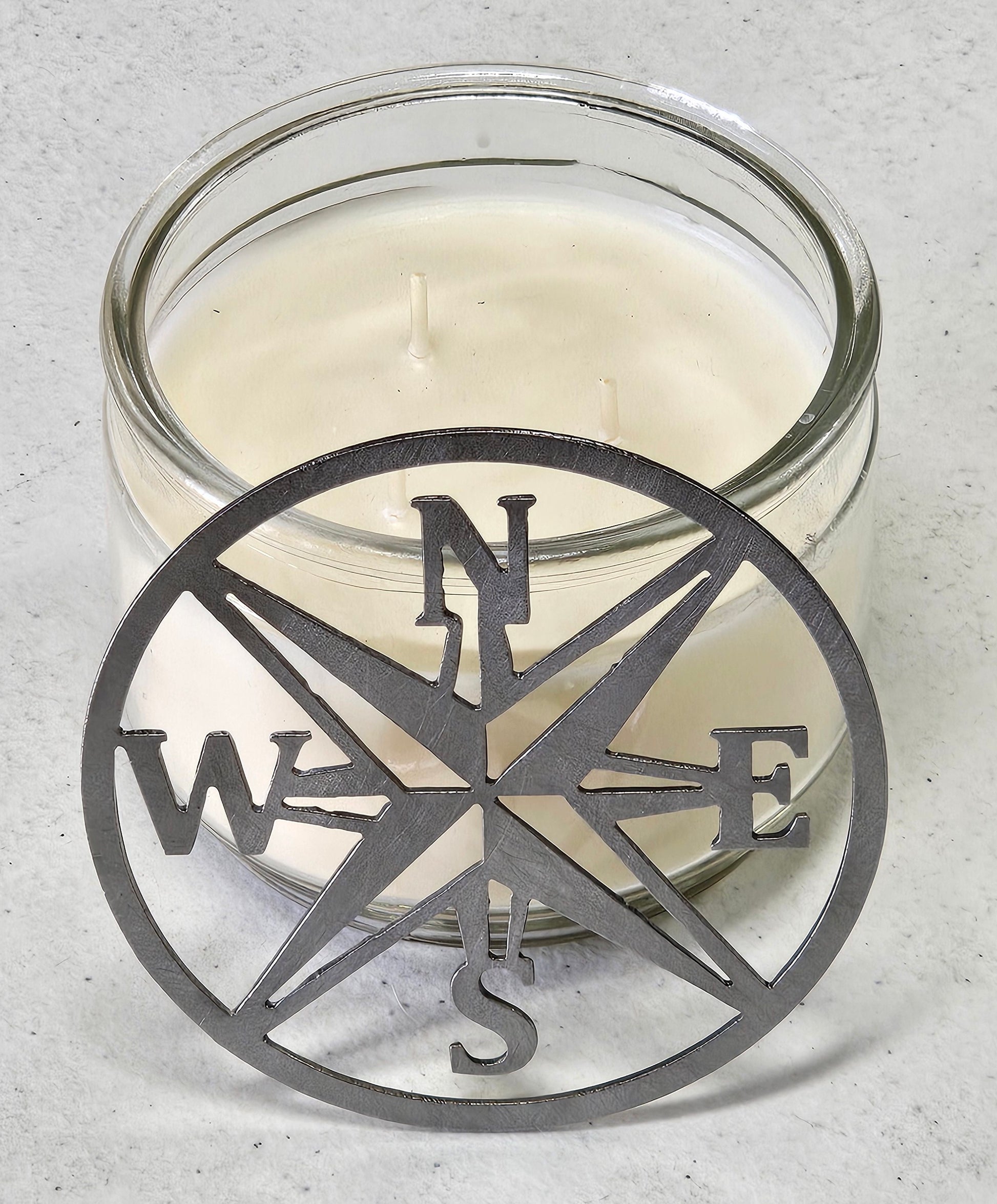 Compass rose candle topper for coastal decor