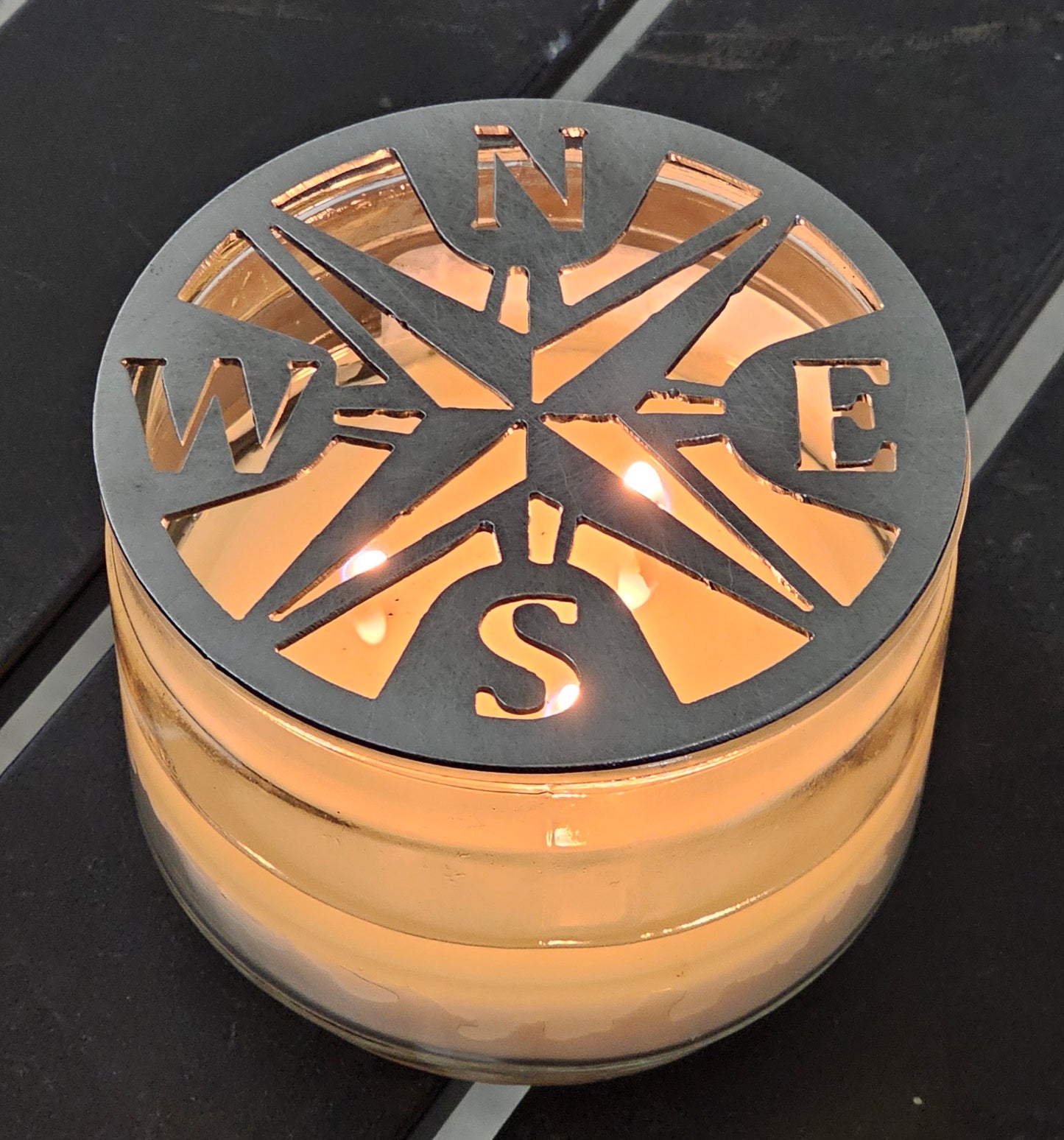 Iron Compass Candle Topper – Rustic Metal Jar Candle Lid for Farmhouse, Nautical & Cabin Decor