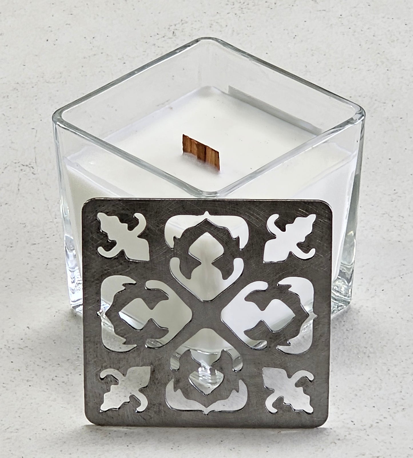 Embercrest Filigree Square Candle Topper – Ornate Metal Candle Lid for Even Burn – Prevents Tunneling – Decorative Square Jar Candle Cover