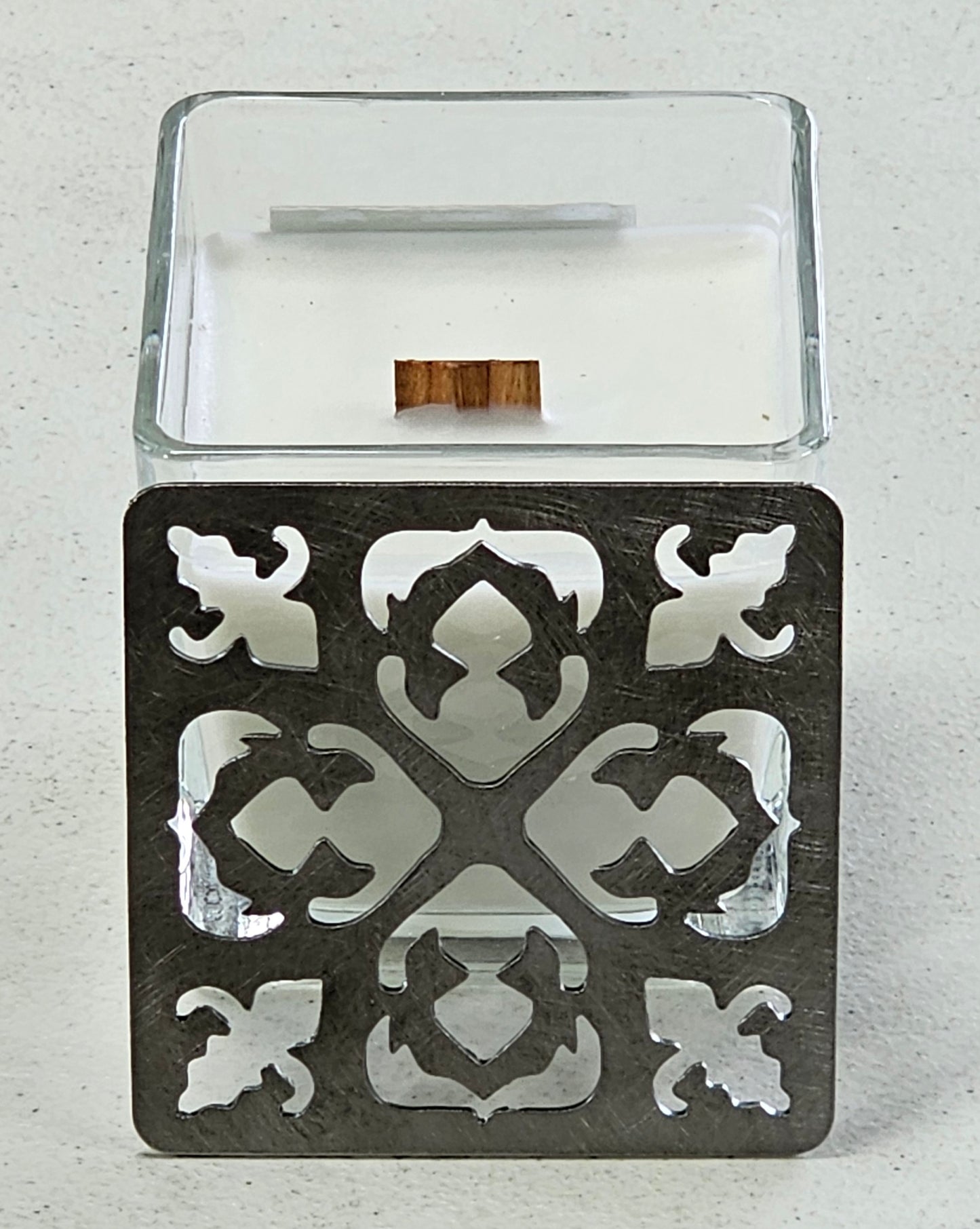 Embercrest Filigree Square Candle Topper – Ornate Metal Candle Lid for Even Burn – Prevents Tunneling – Decorative Square Jar Candle Cover