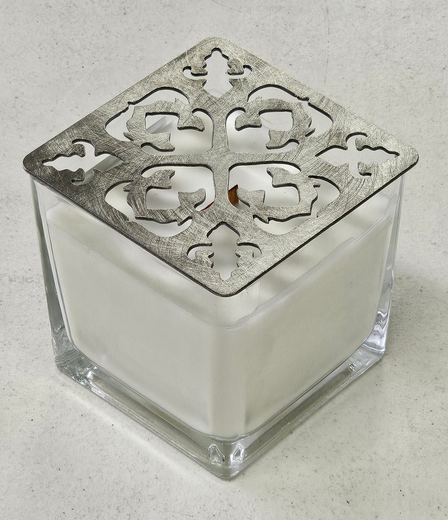 Embercrest Filigree Square Candle Topper – Ornate Metal Candle Lid for Even Burn – Prevents Tunneling – Decorative Square Jar Candle Cover