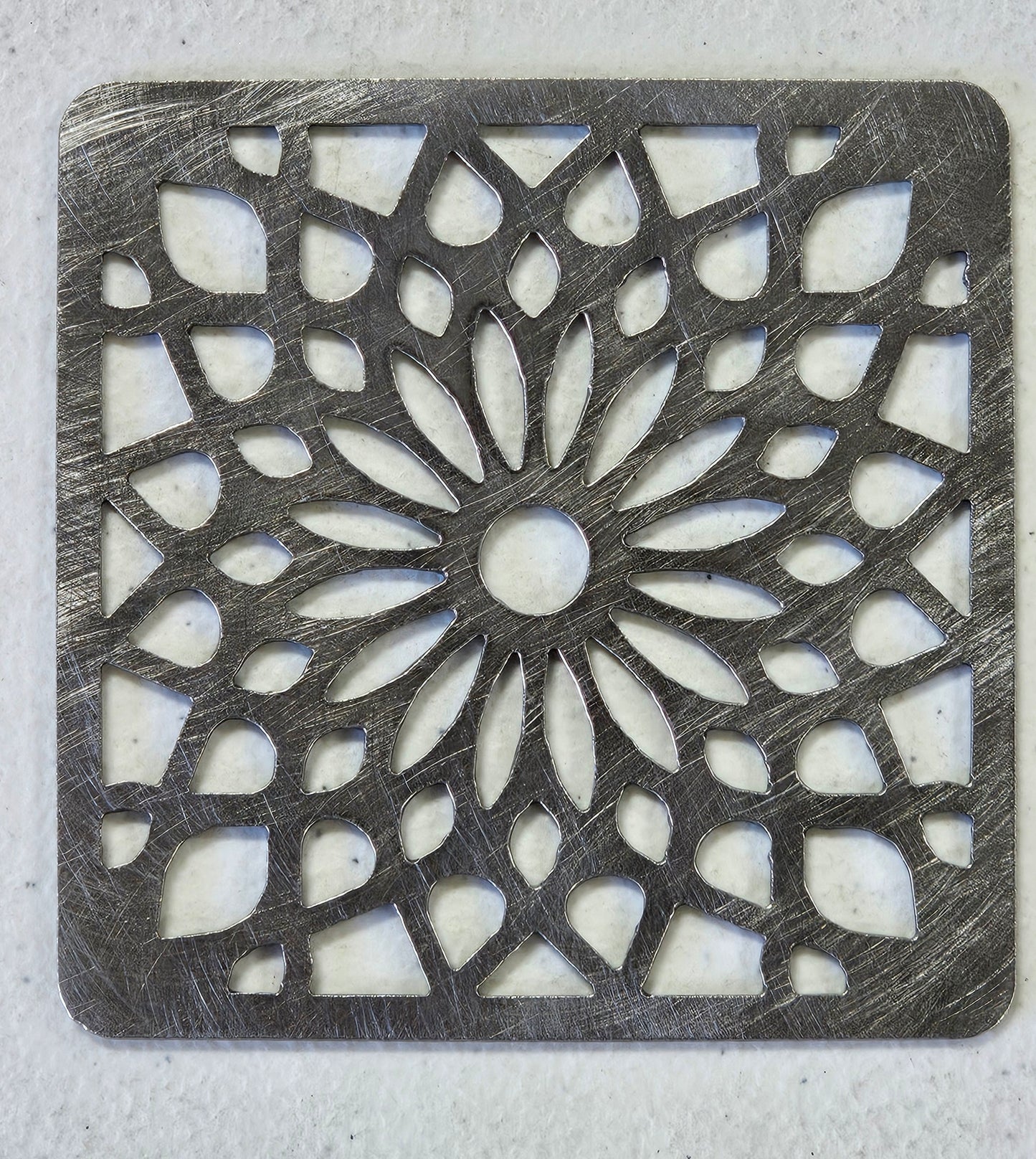 decorative metal candle jar topper square design