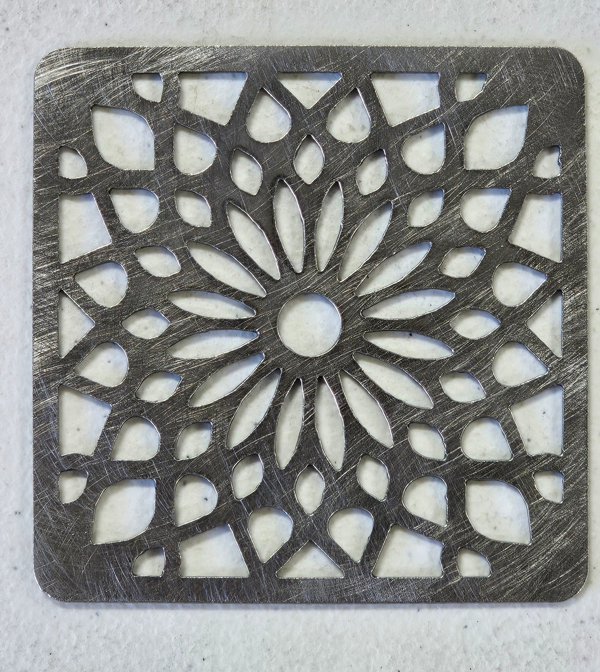 decorative metal candle jar topper square design